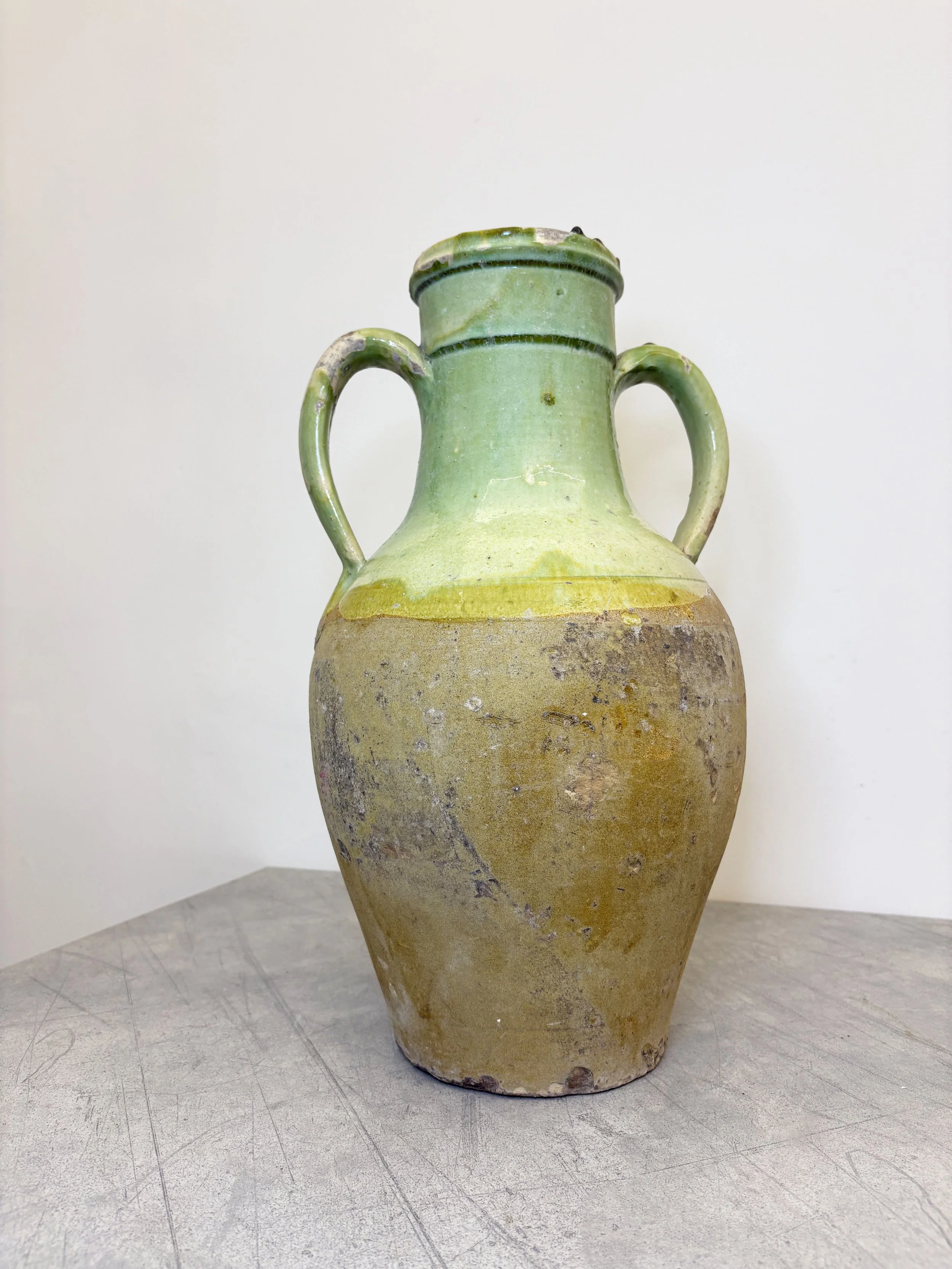 large antique amohora with green glaze