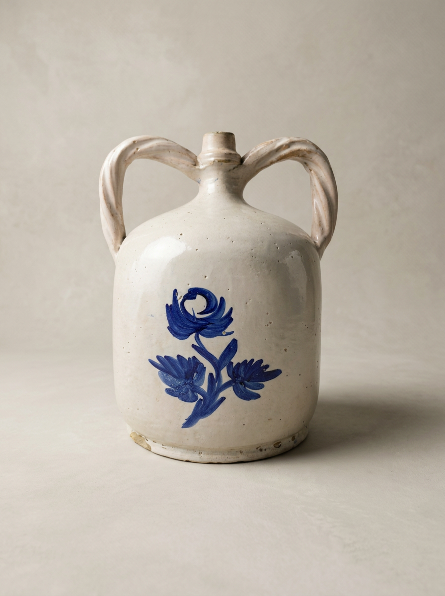 vintage blue and white ceramic amphora Faenza, Italy