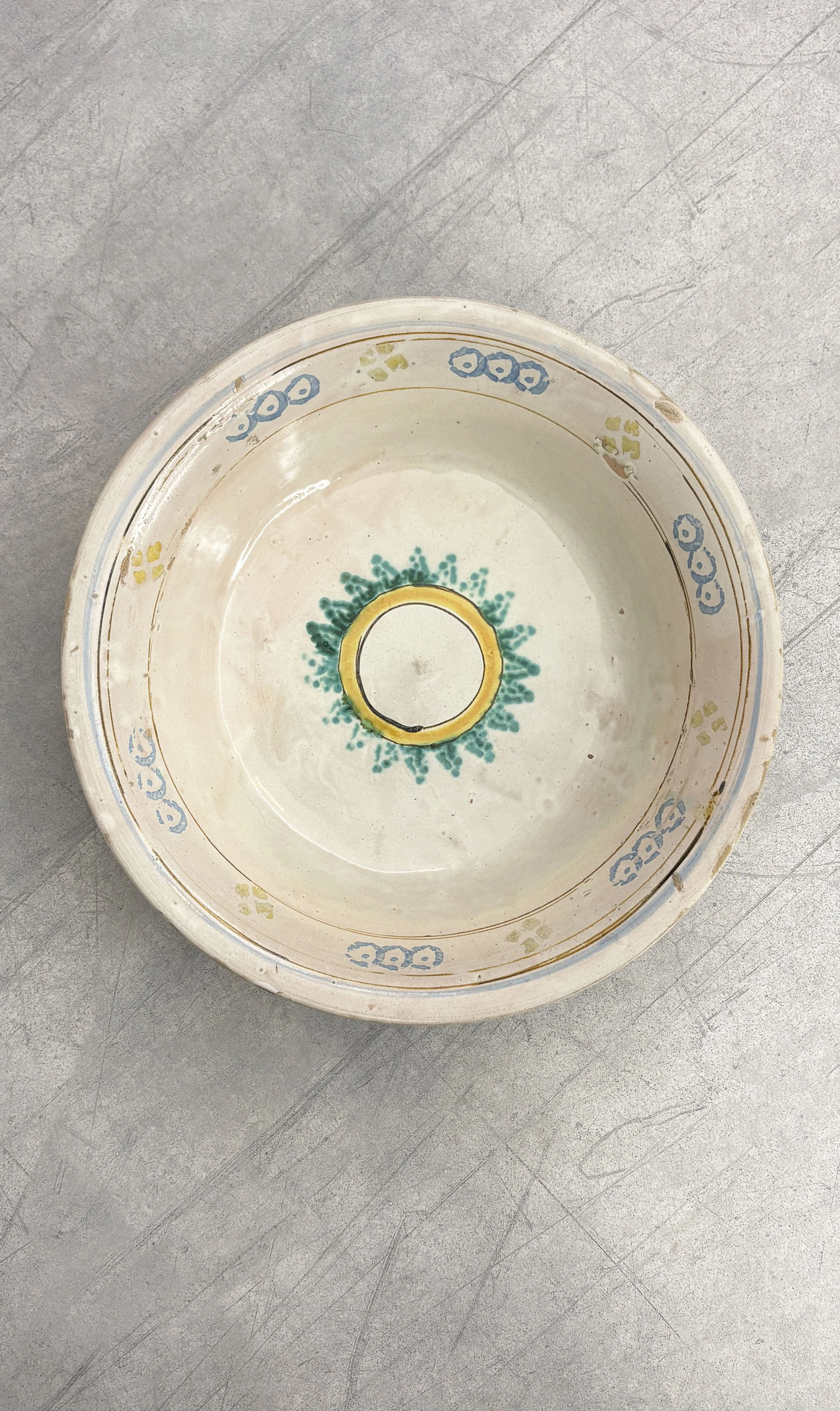 Large Antique Hand Painted Sun Bowl