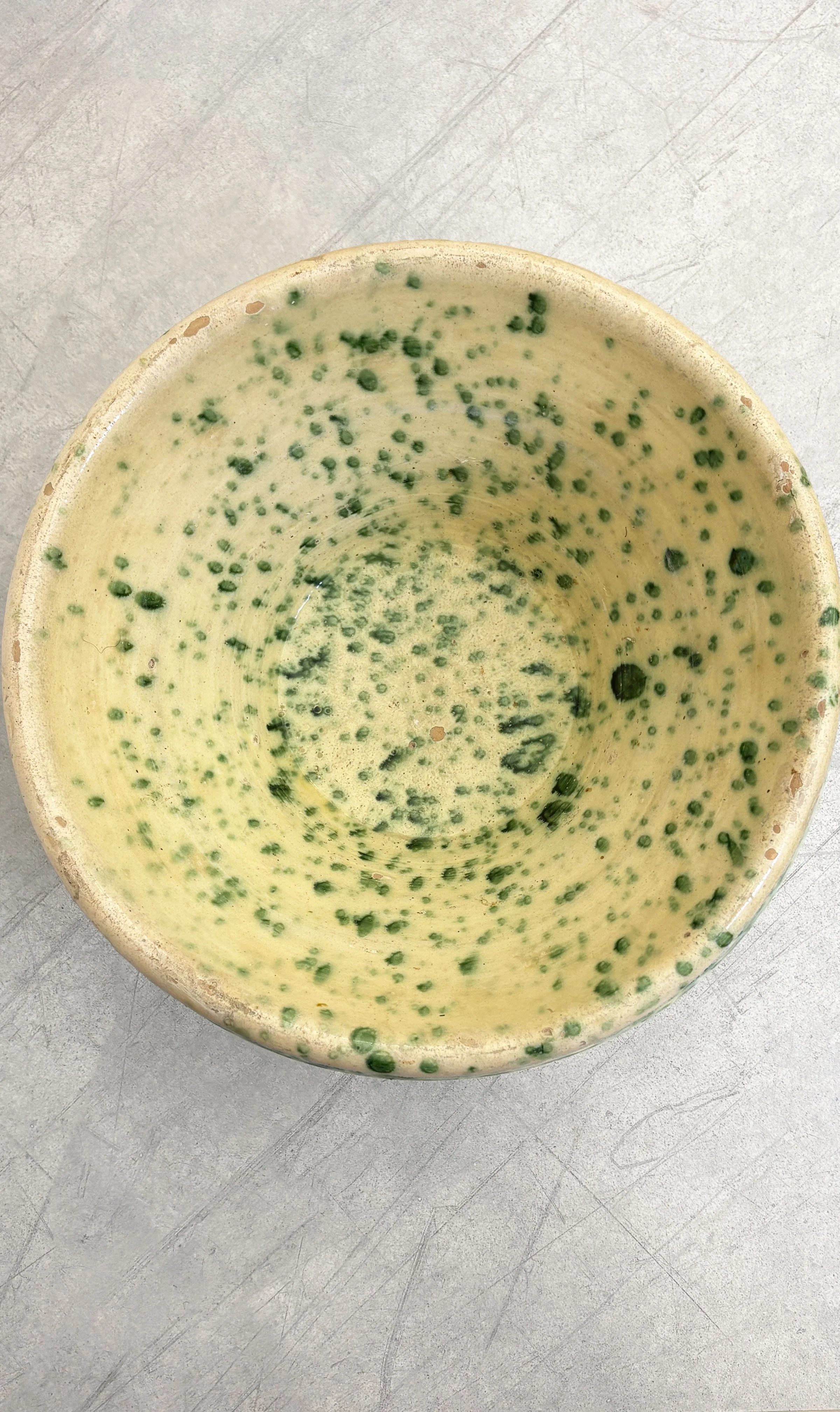 ANTIQUE GREEN SPLATTER GLAZE BOWL PUGLIA