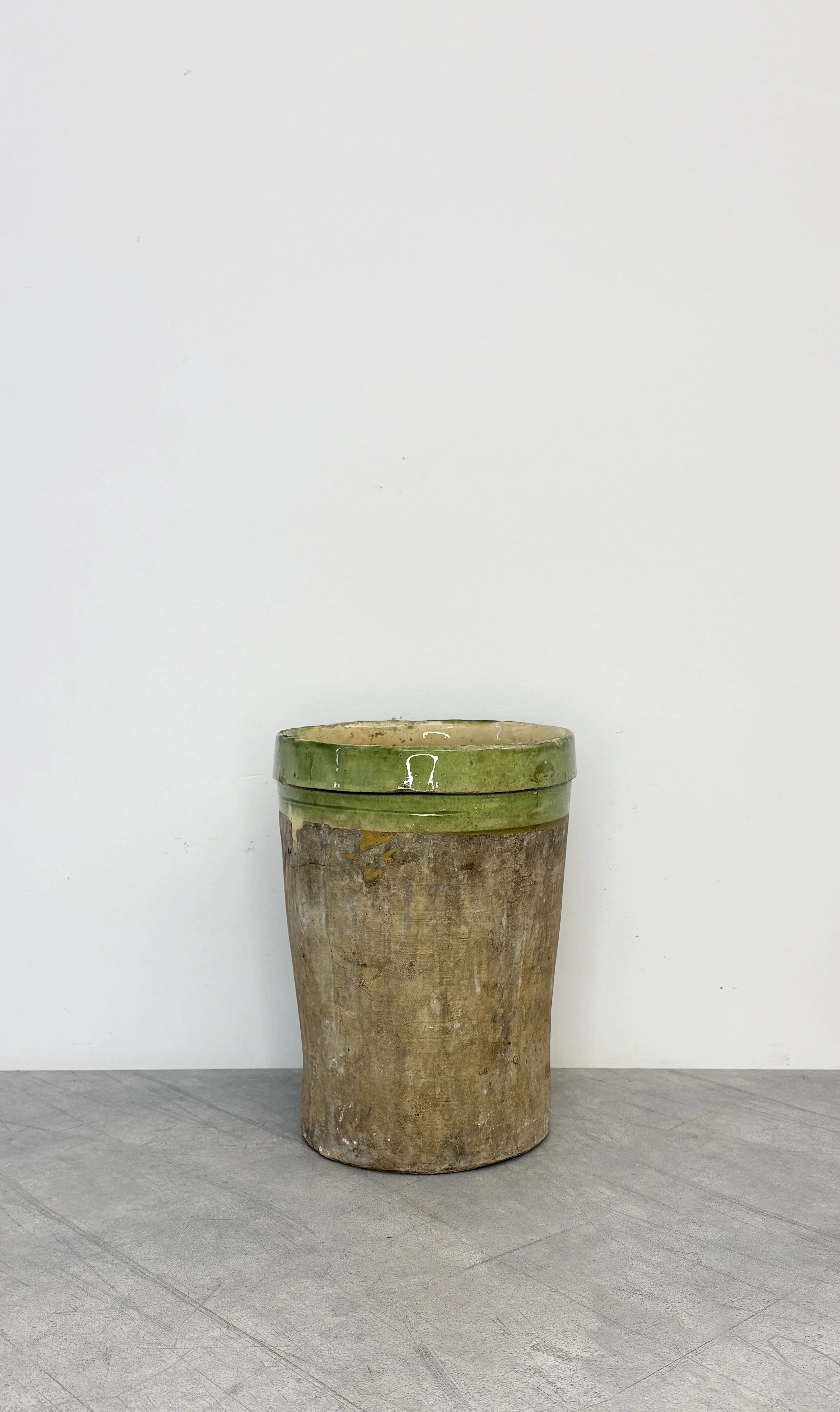 ANTIQUE RUSTIC POT WITH GREEN GLAZE