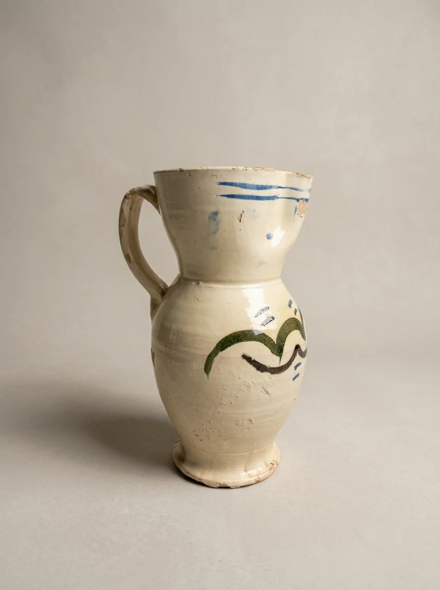 antique hand painted Puglian pitcher with wave design