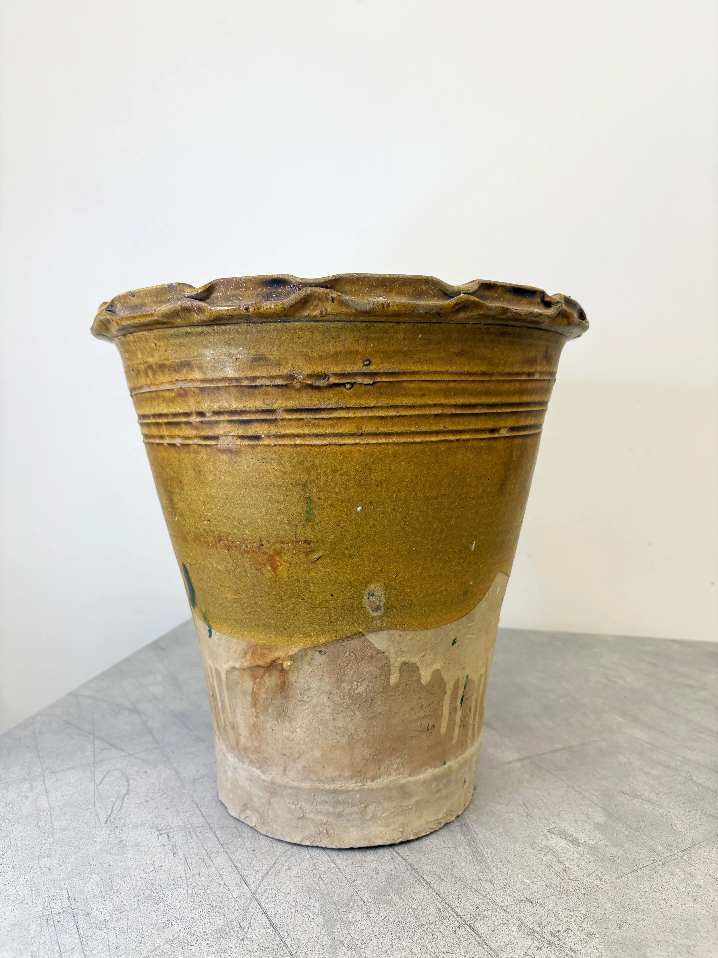 yellow glazed plant pot Puglia
