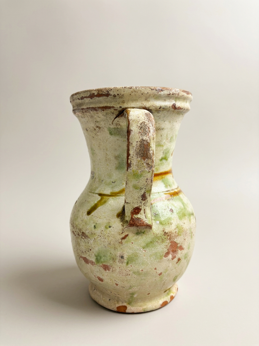 large Italian antique pitcher with rustic glaze