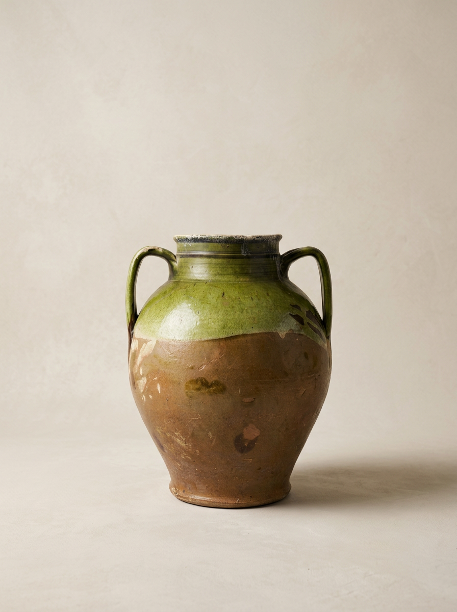 antique green glazed confit pot Puglia
