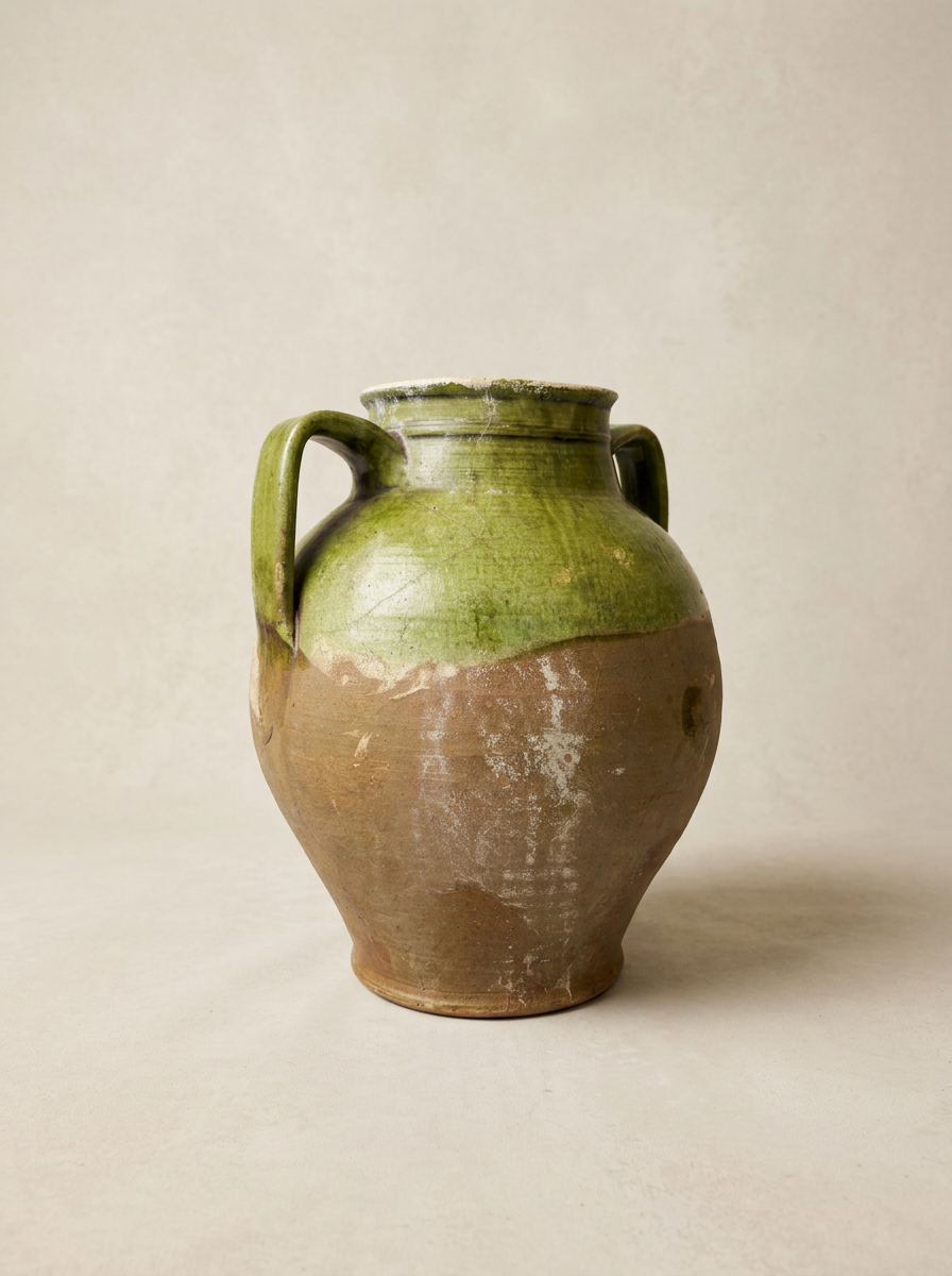 rustic green glazed pot Puglia