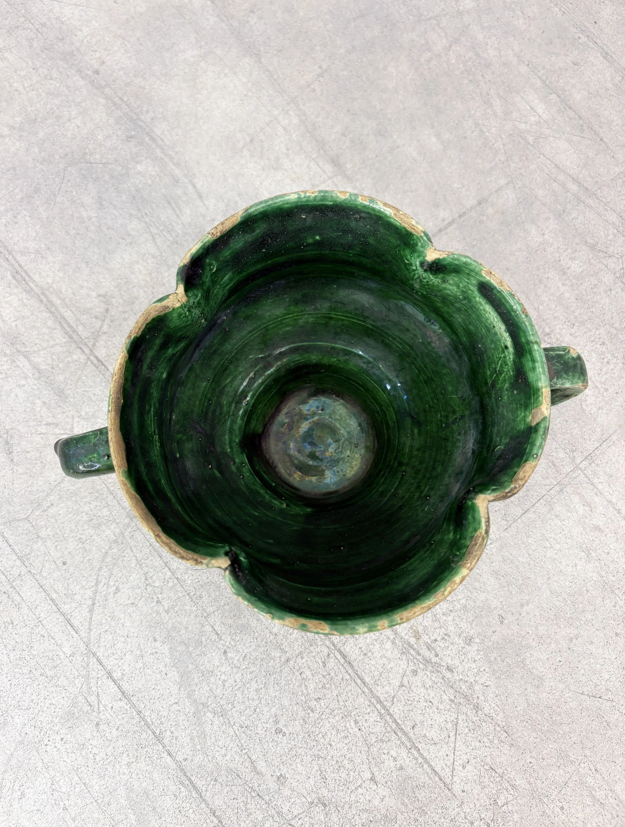 antique green fluted ceramic bowl