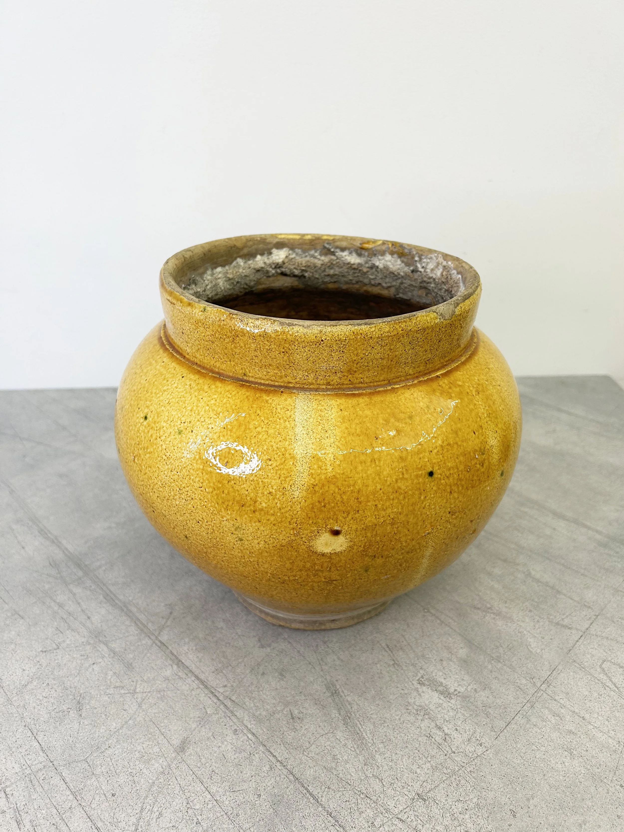 vintage yellow glaze plant pot