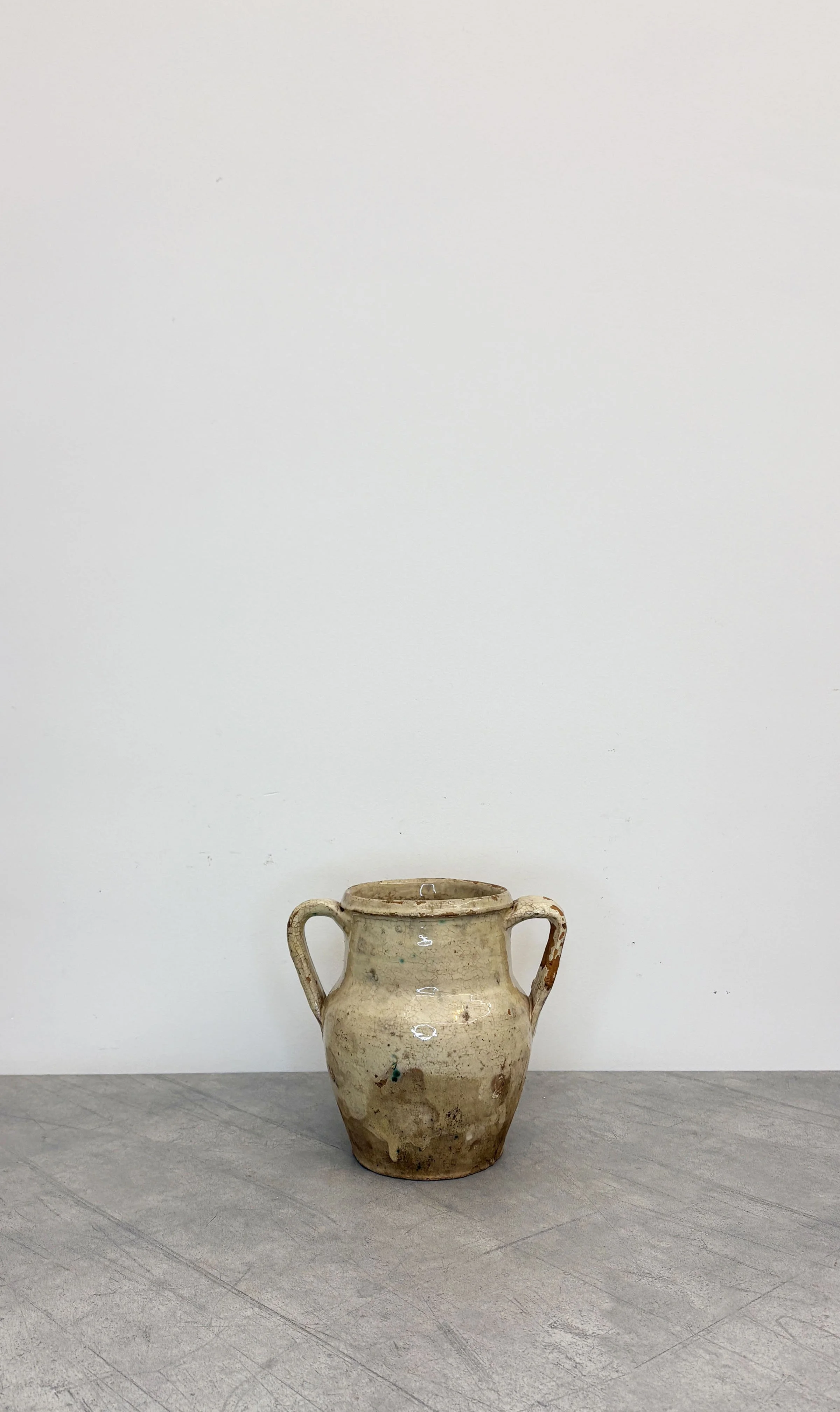 ANTIQUE ITALIAN RUSTIC WHITE GLAZED POT