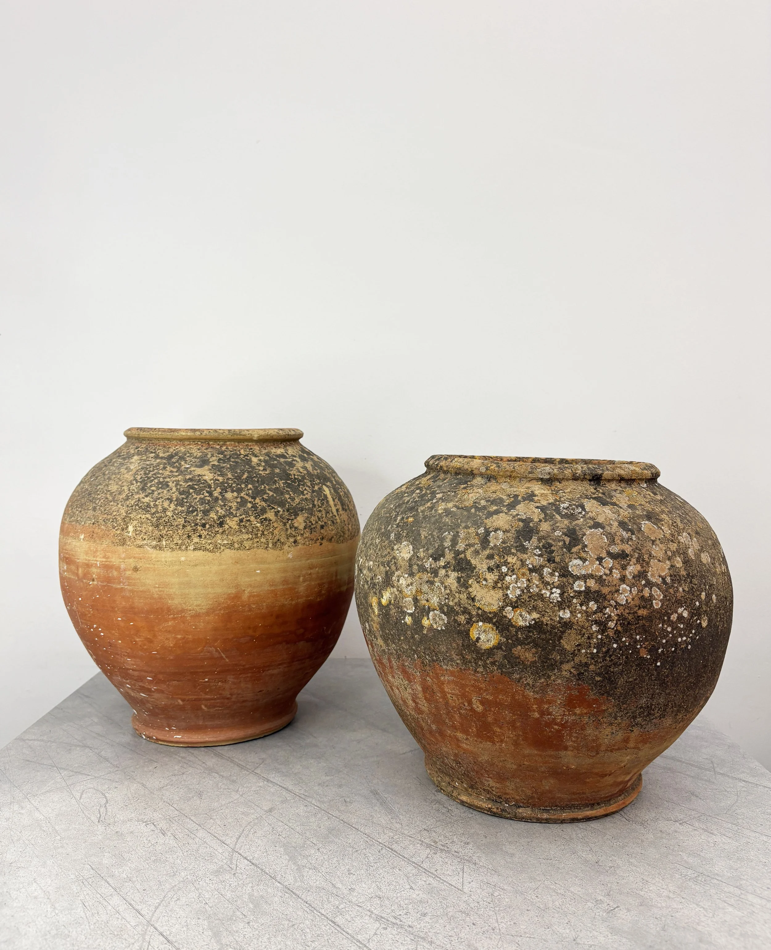 2 antique terracotta plant pots Puglia.