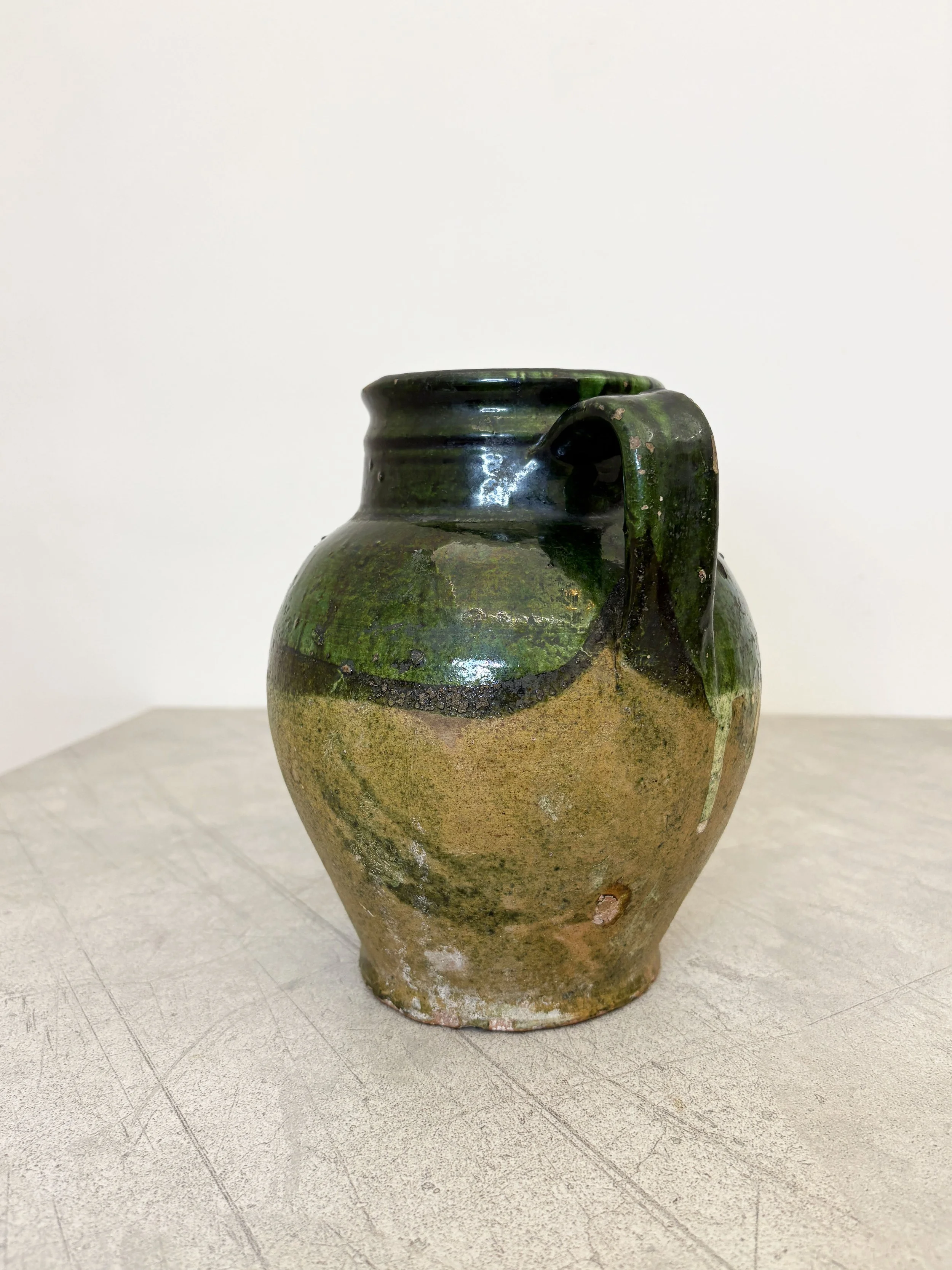 antique Italian green confit pot