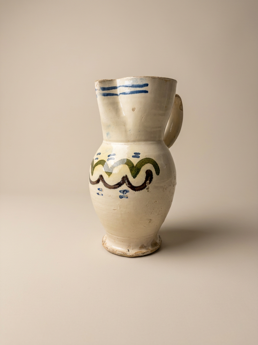 large vintage pitcher from Italy with hand painted design