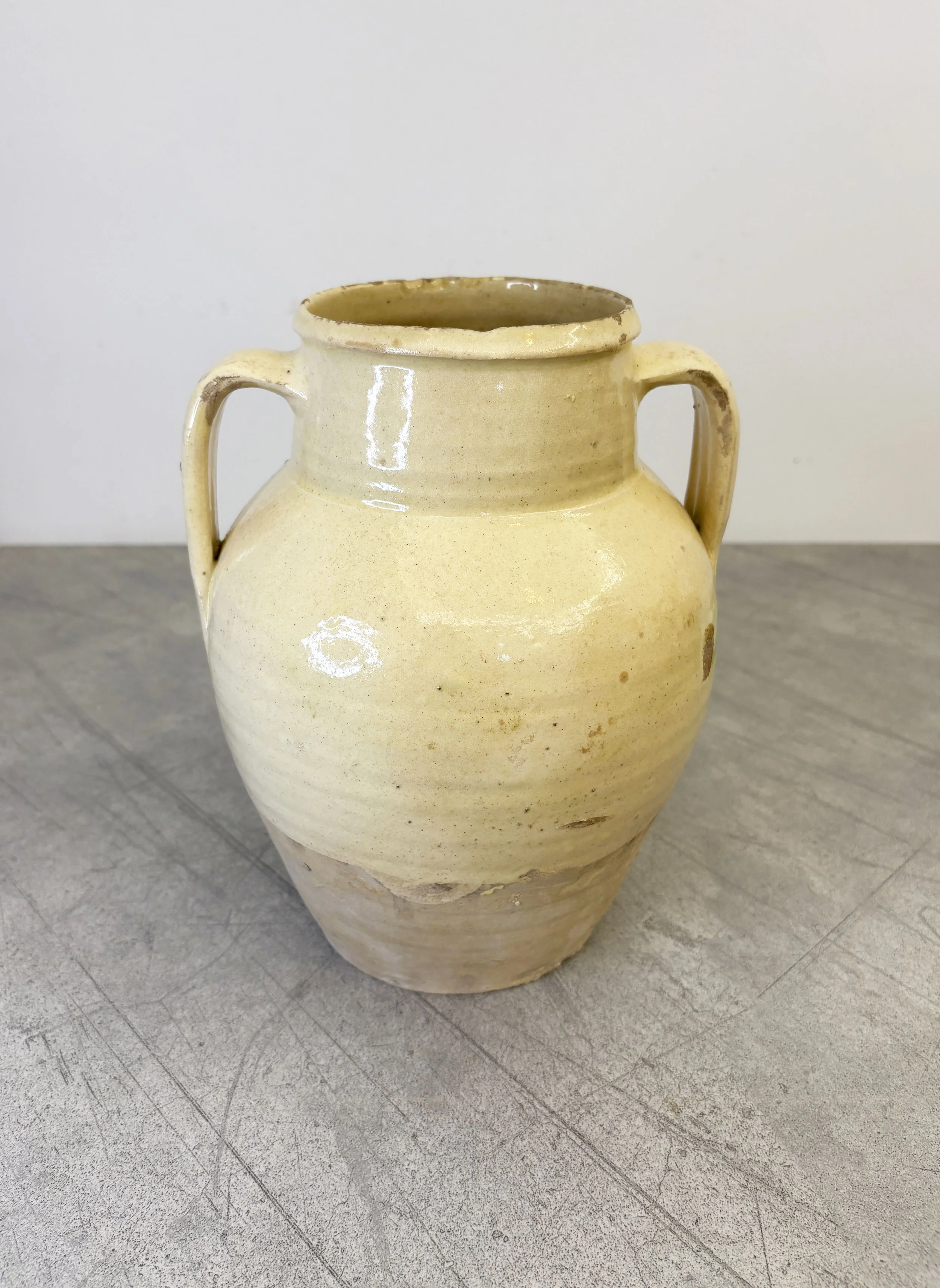 antique white glazed confit pot