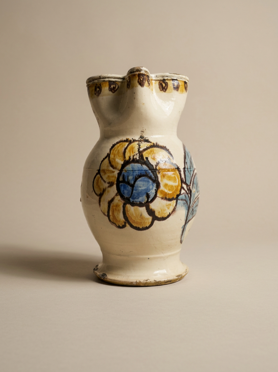 antique ceramic jug with flower motif