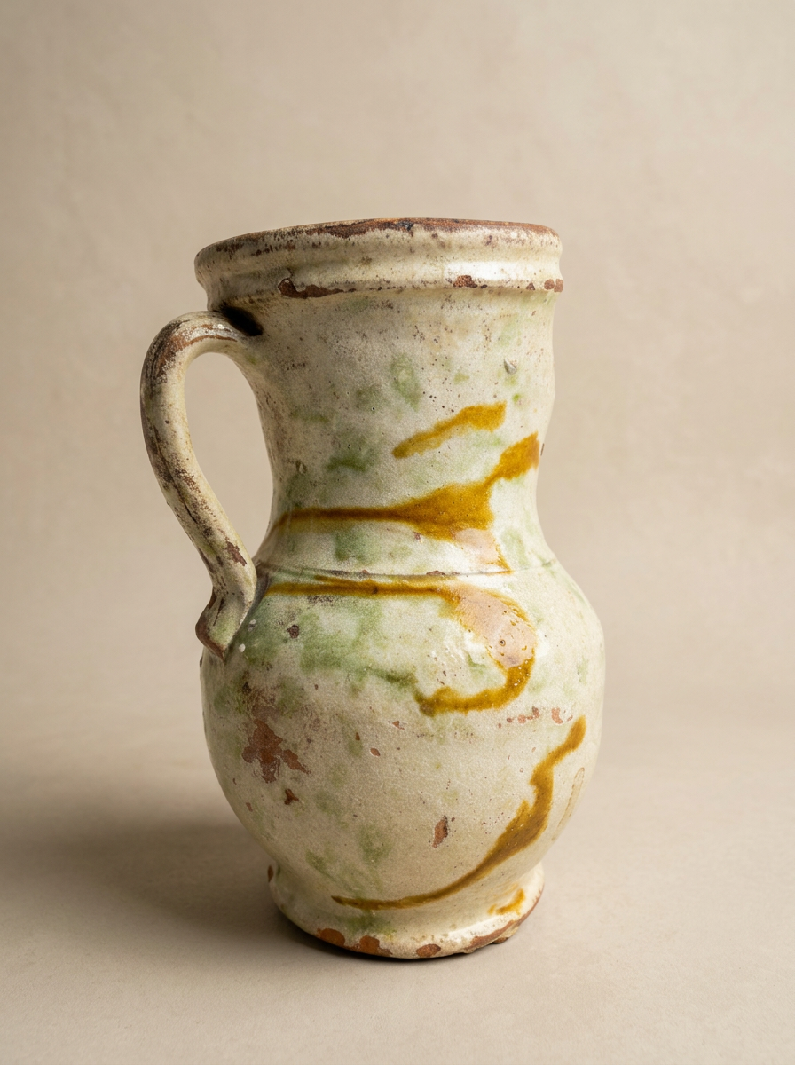 large green and yellow glaze ceramic jug