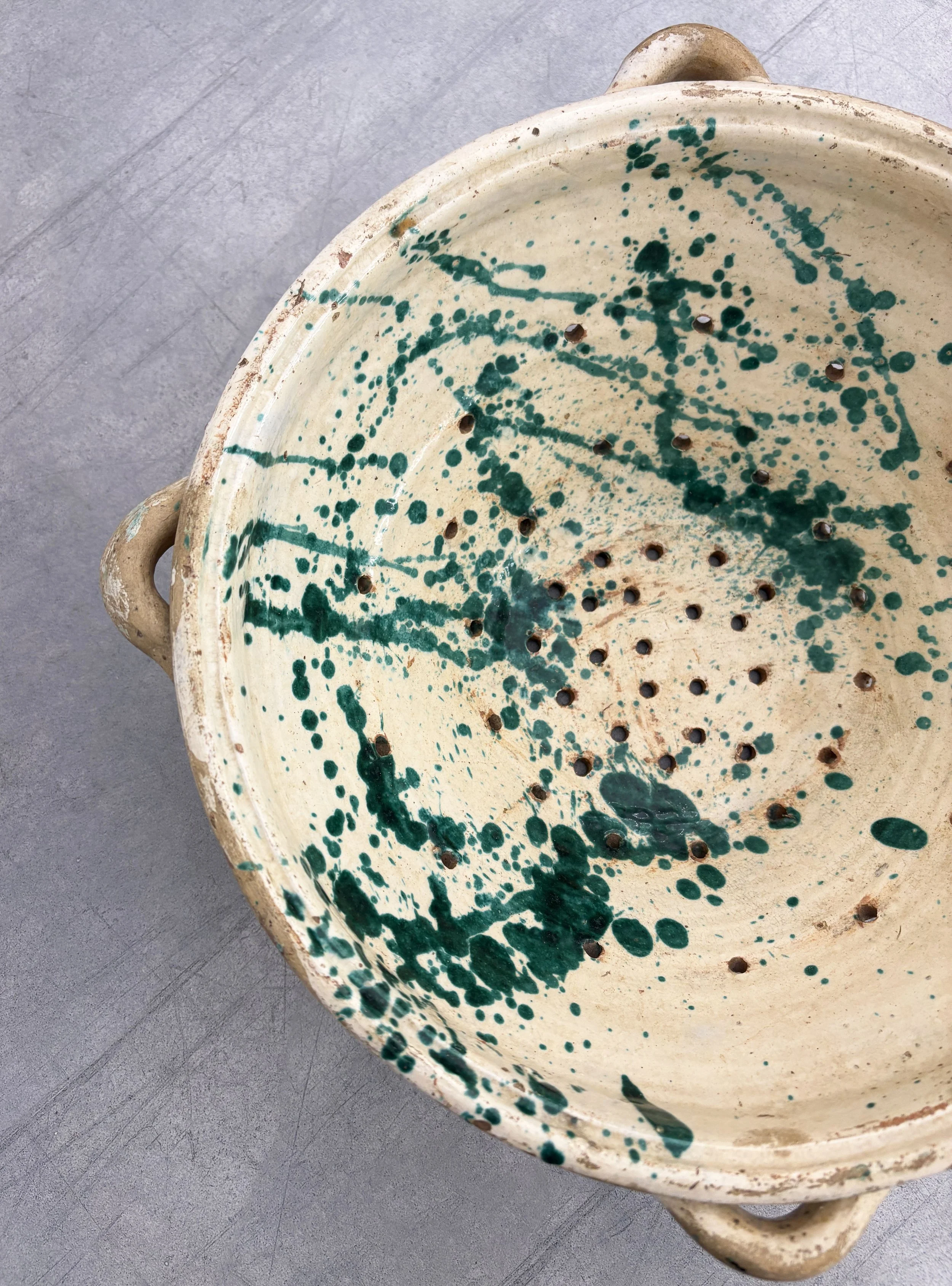 green splattered glaze ceramic colander Puglia