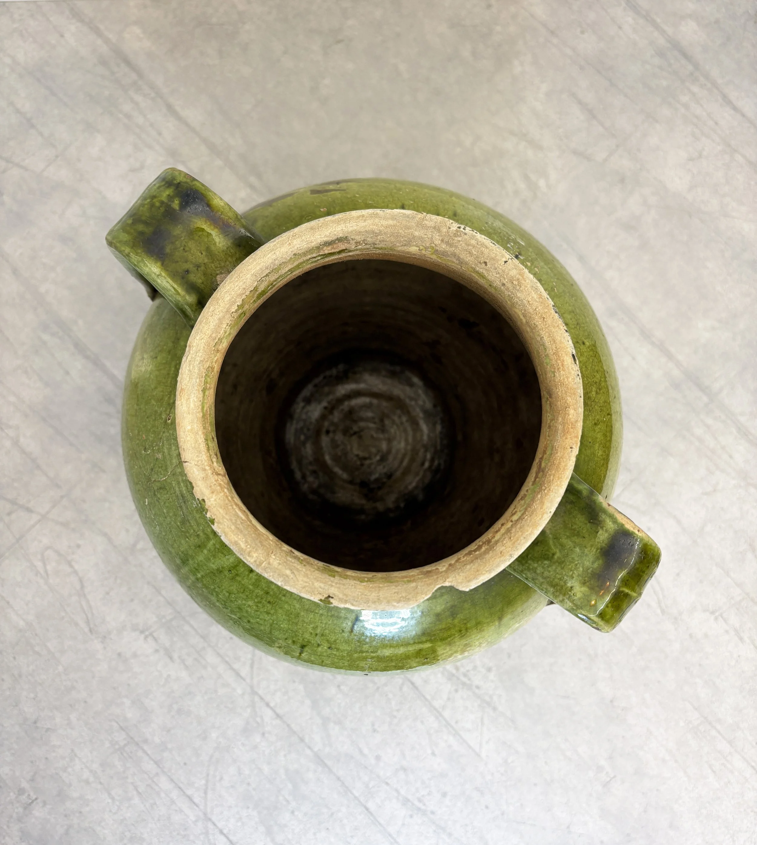 vintage green glazed pot Puglia