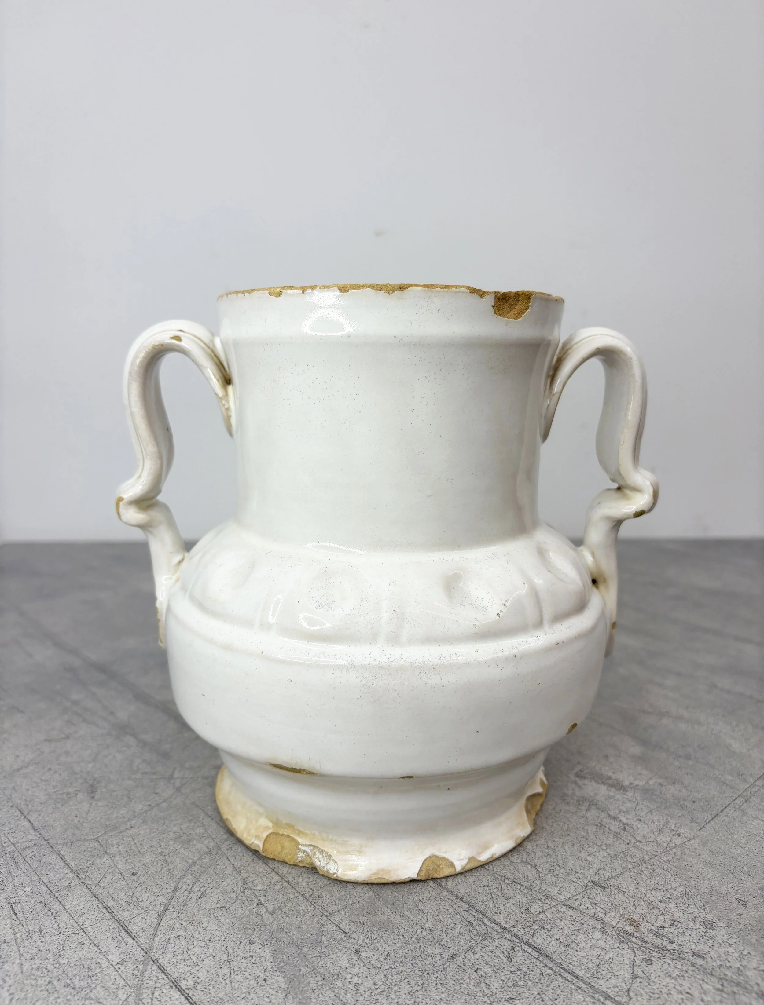 Italian antique ivory white ceramic vase