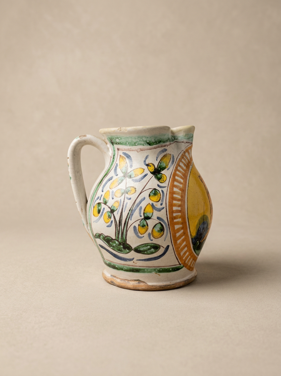 antique Italian hand painted ceramic pitcher