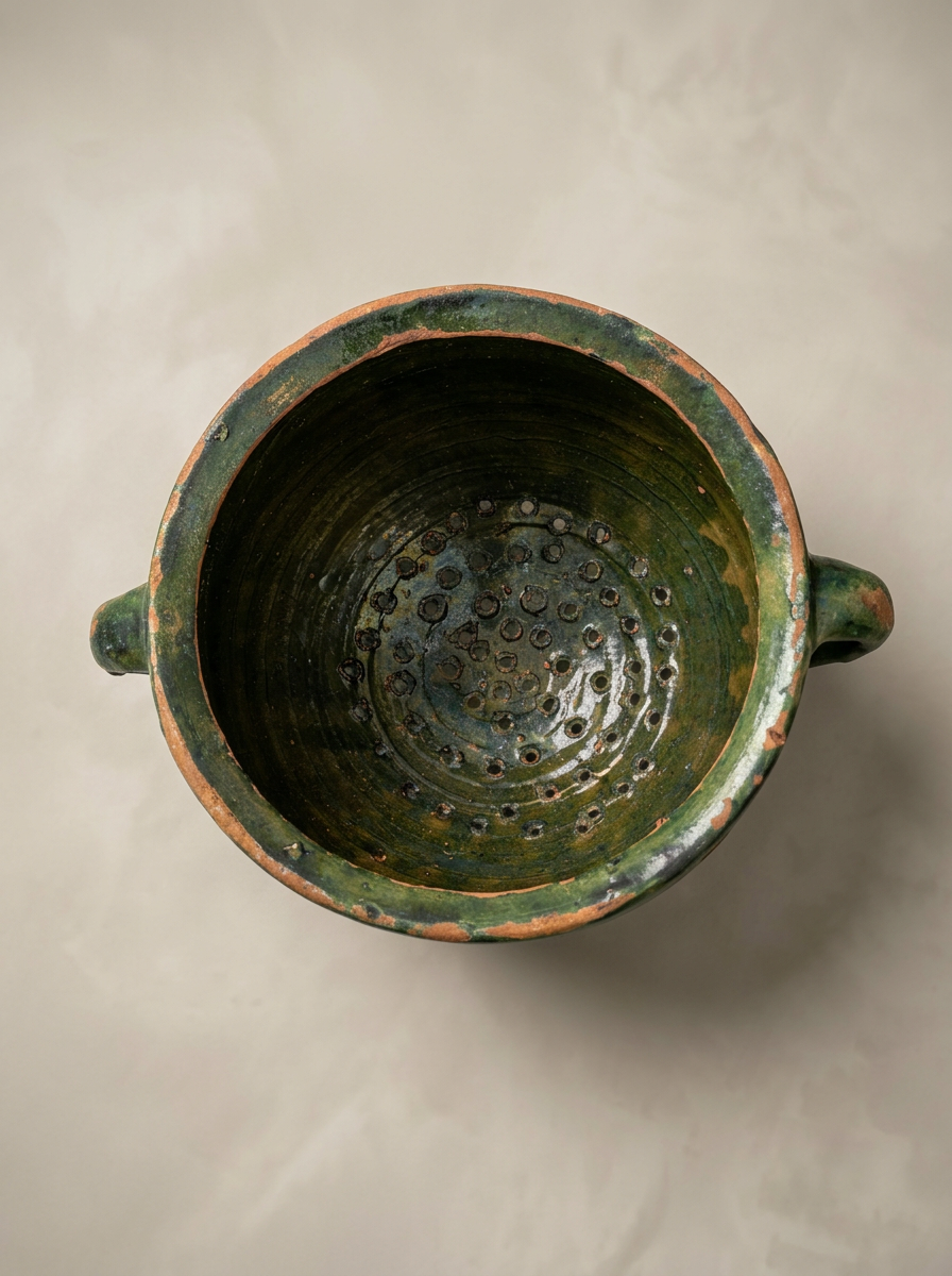 vintage green ceramic colander Sicily