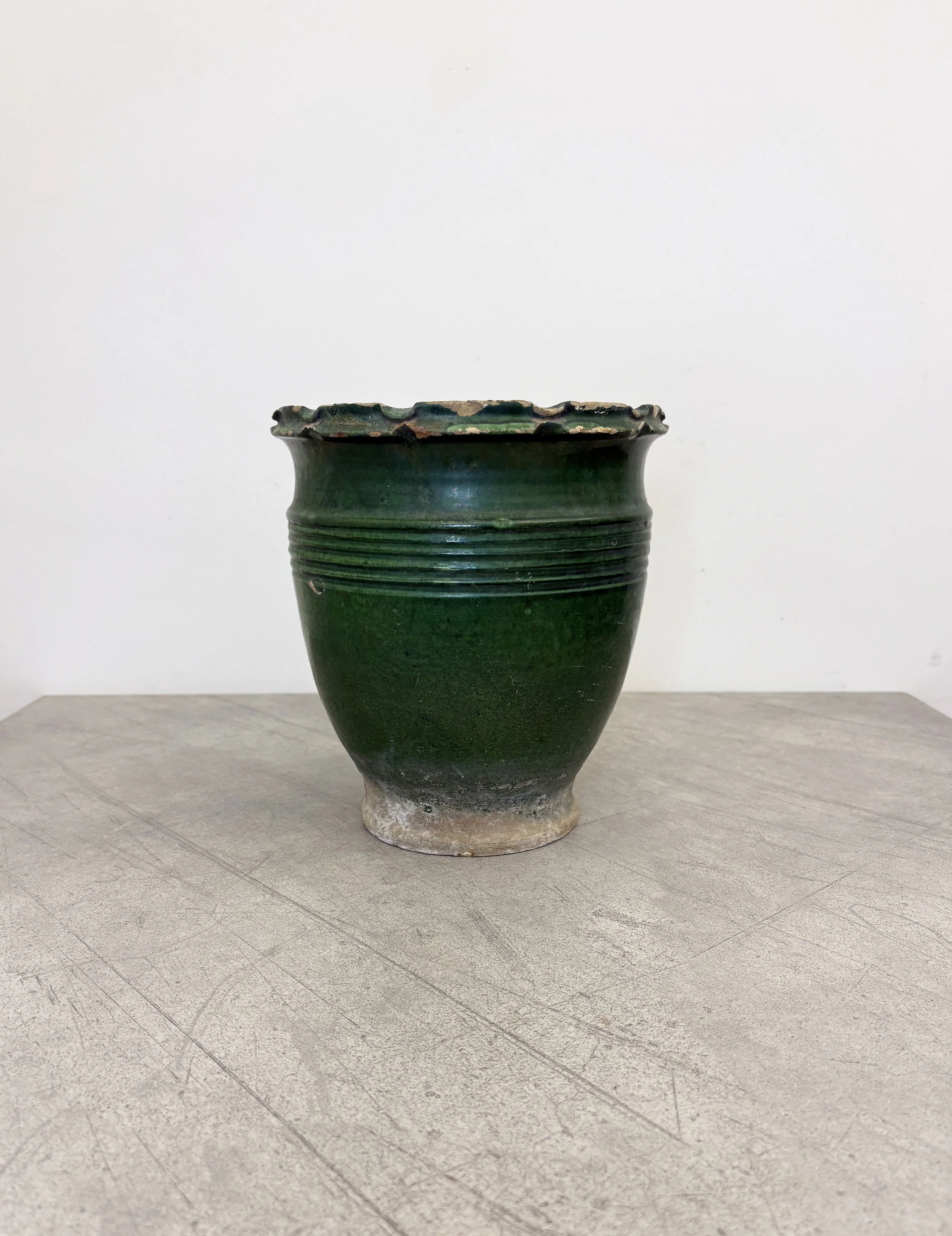 antique green glazed ceramic plant pot
