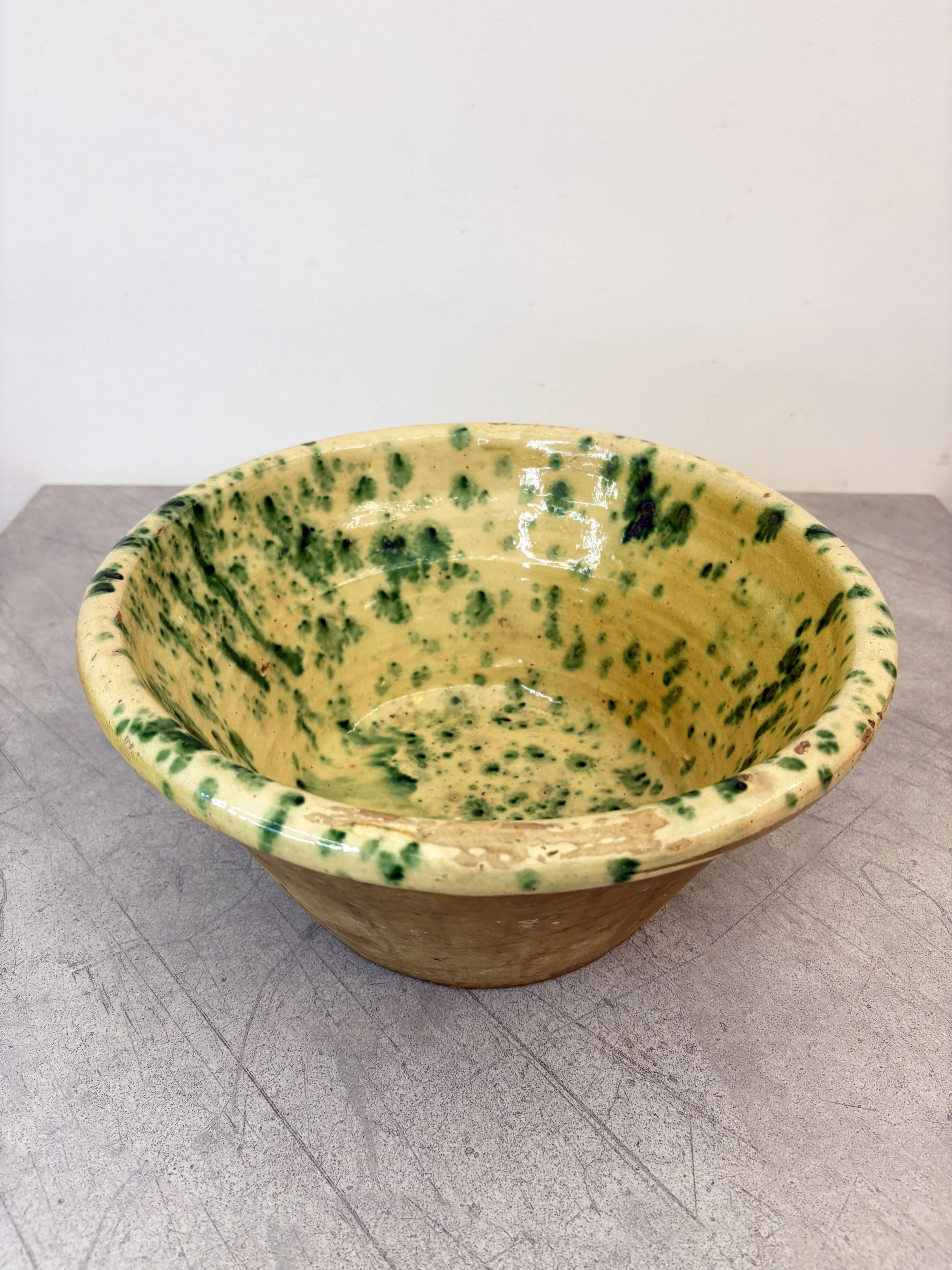 antique green splatter glaze ceramic bowl