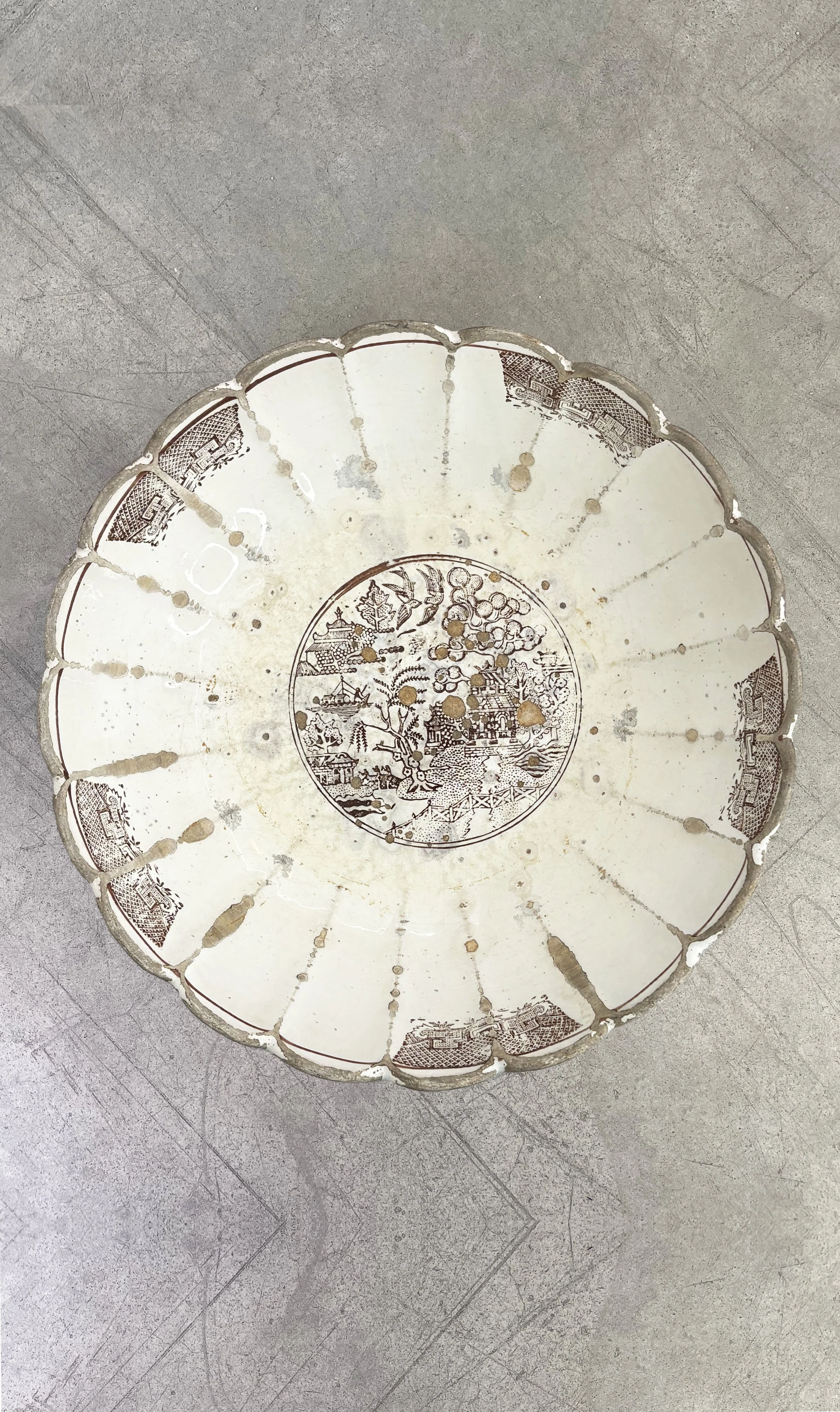 Large Antique Scalloped Melon Bowl