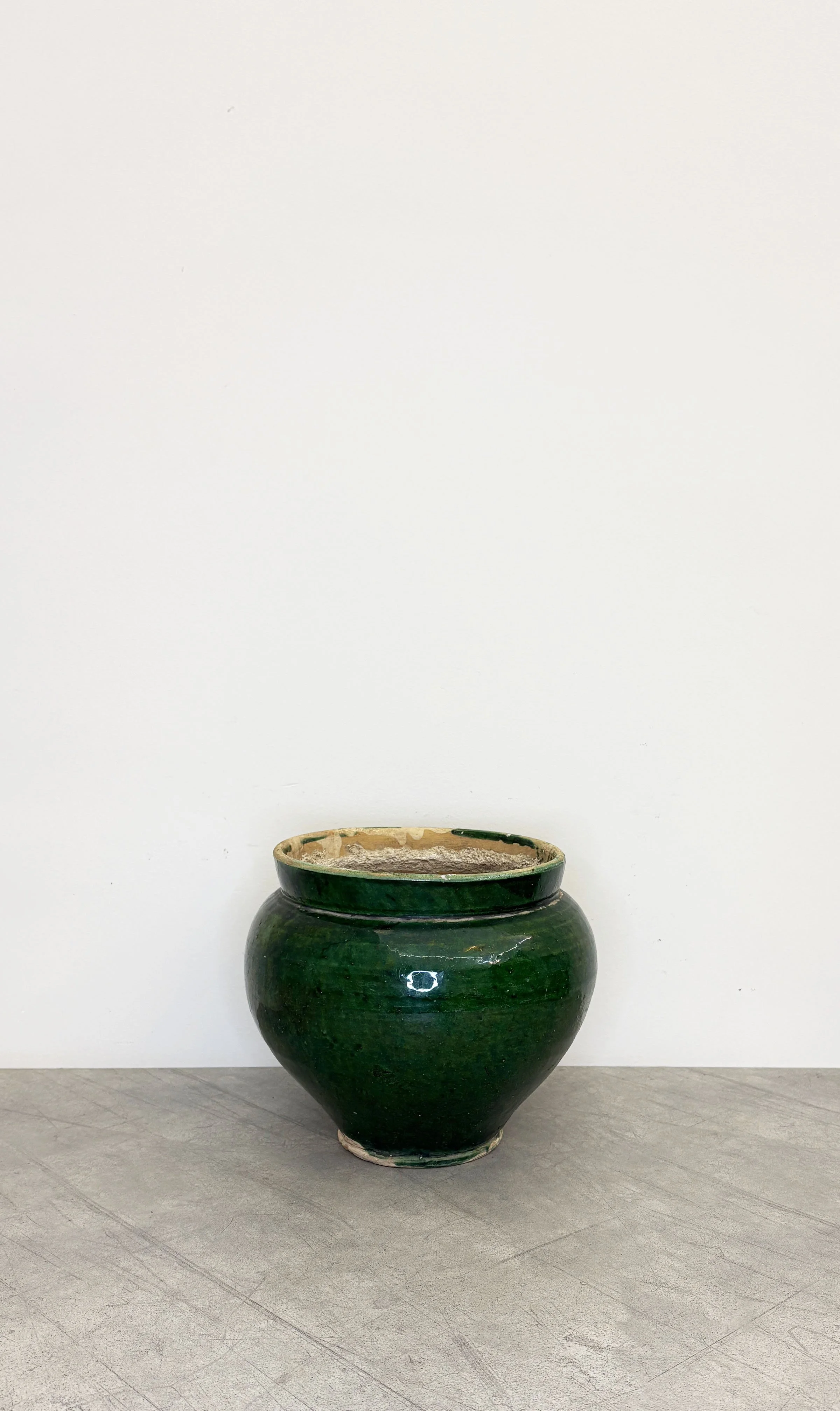 VINTAGE GREEN GLAZED CERAMIC PLANT POT