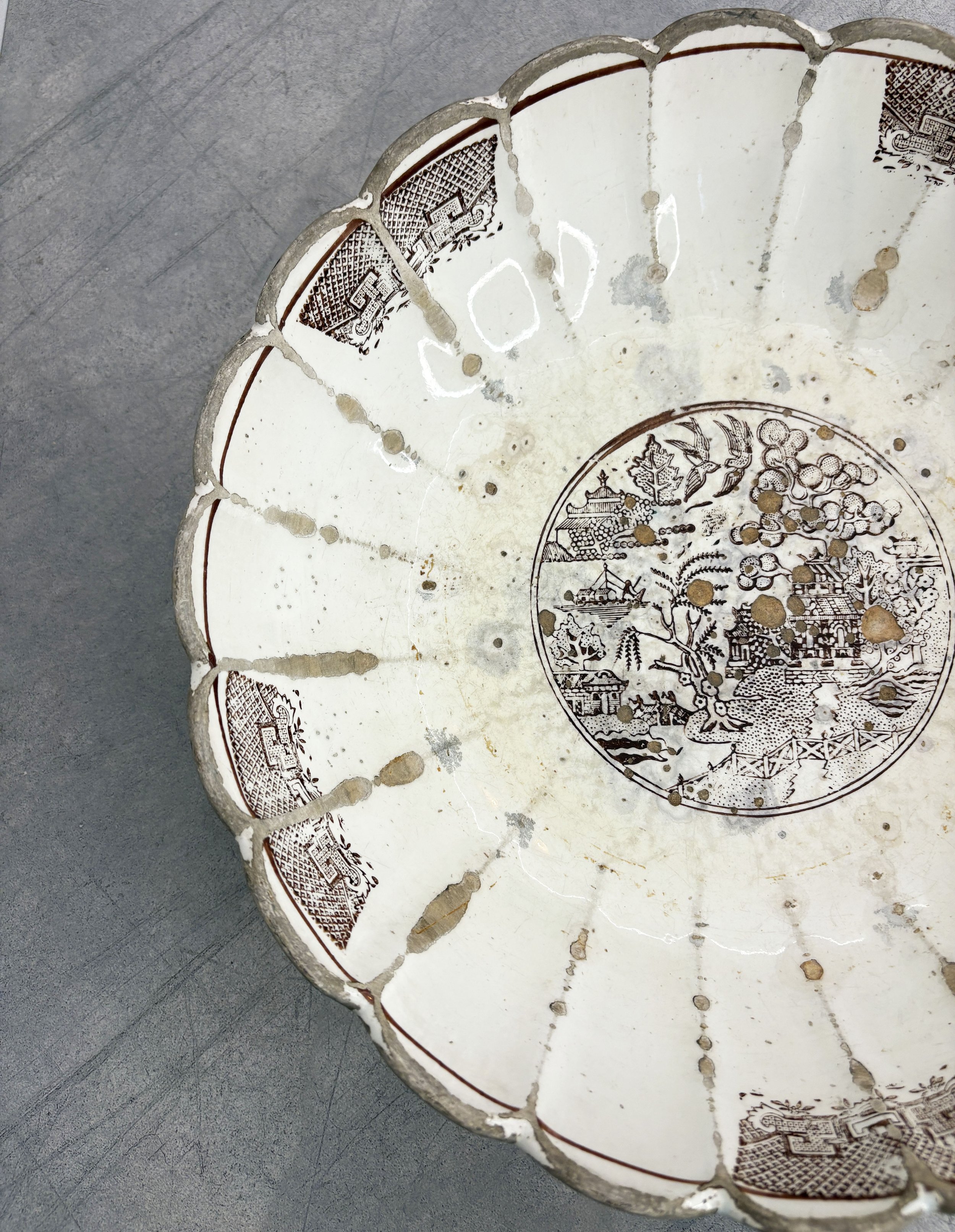 antique Italian transferware chinoiserie bowl