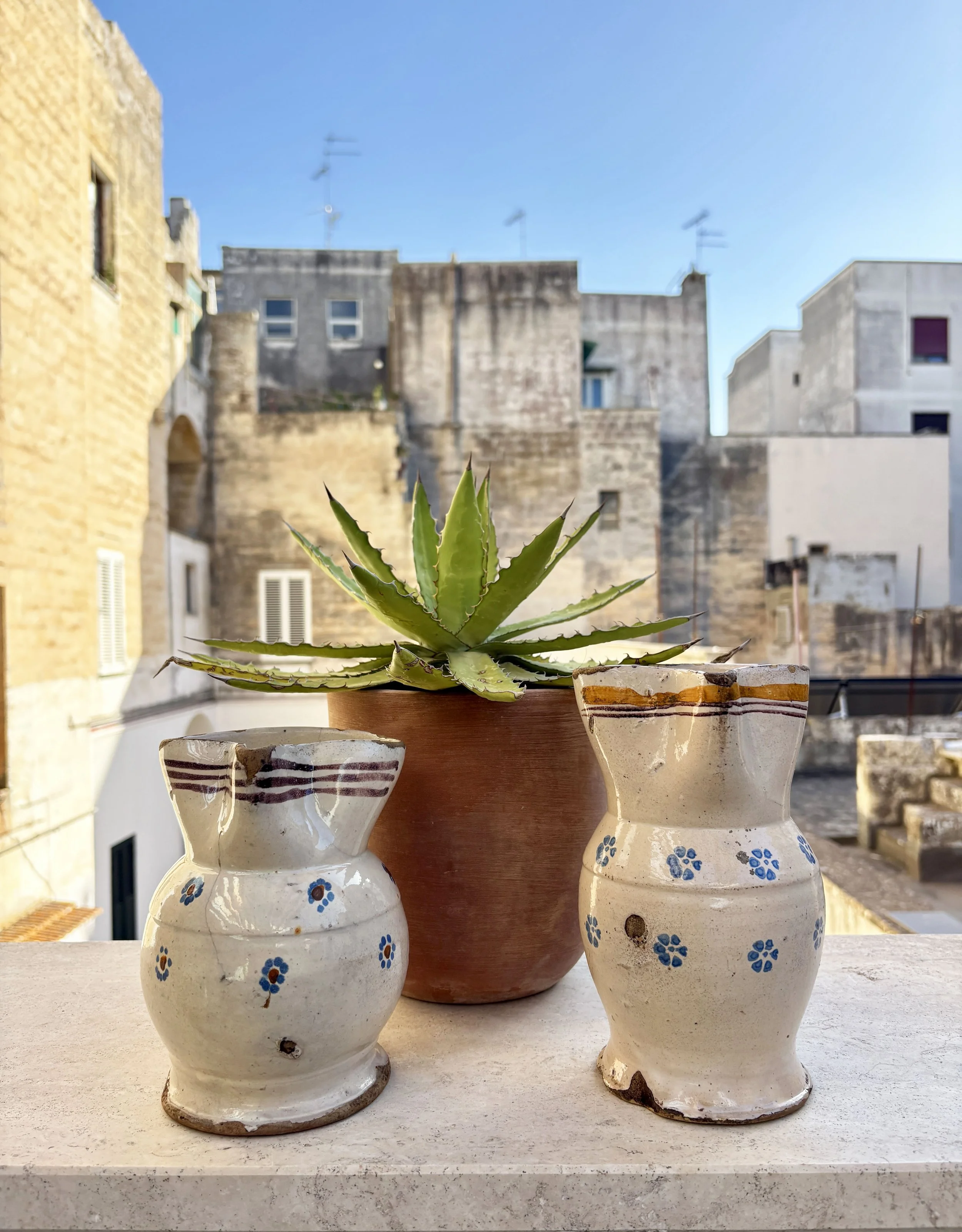 two antique ceramic pitchers from Puglia