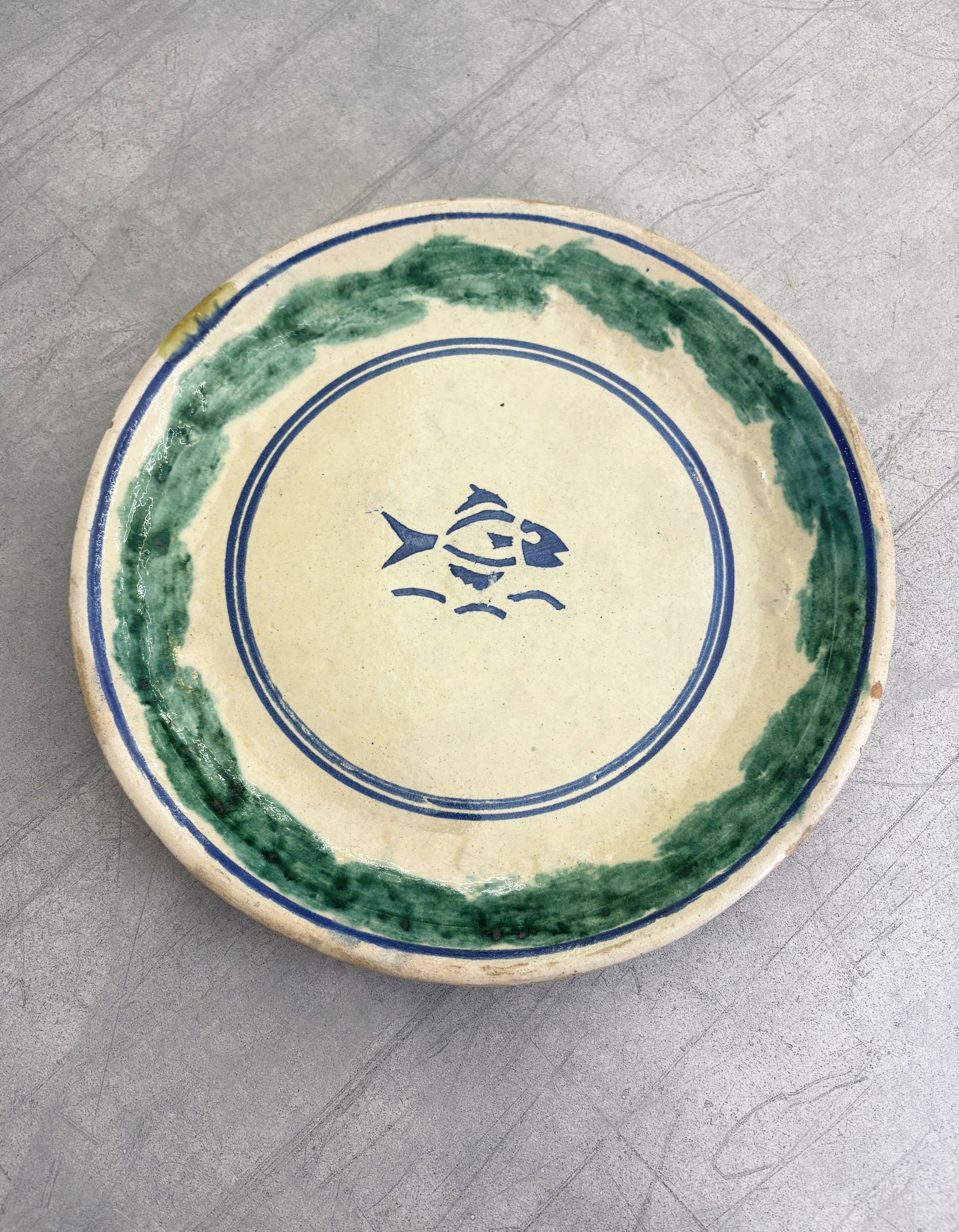large Sicilian antique platter with fish