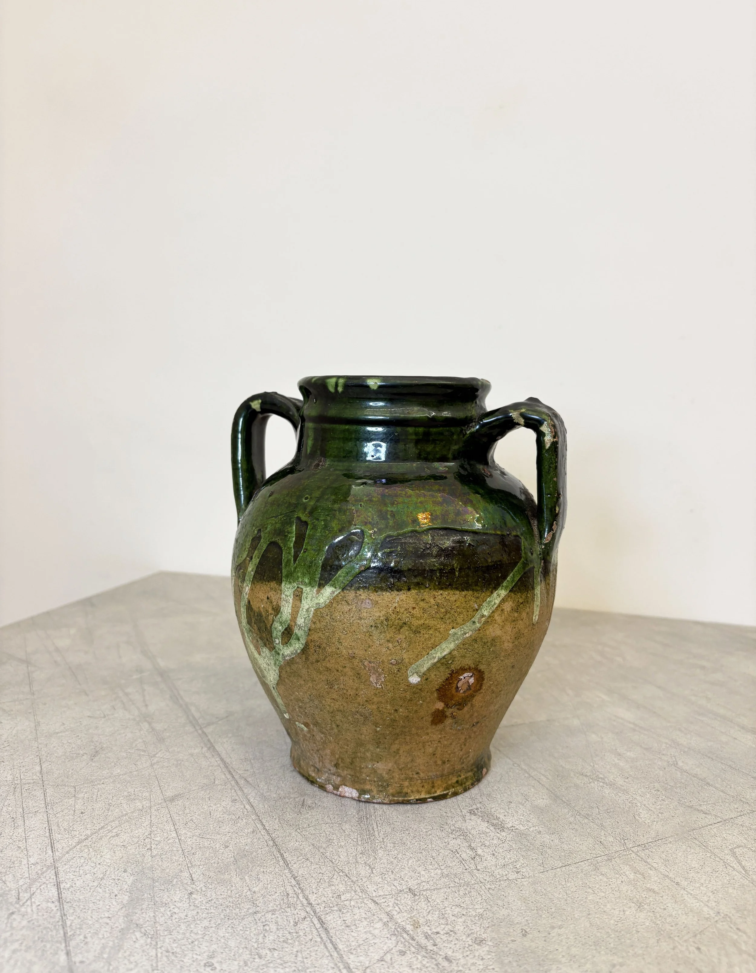antique confit pot with green glaze Puglia