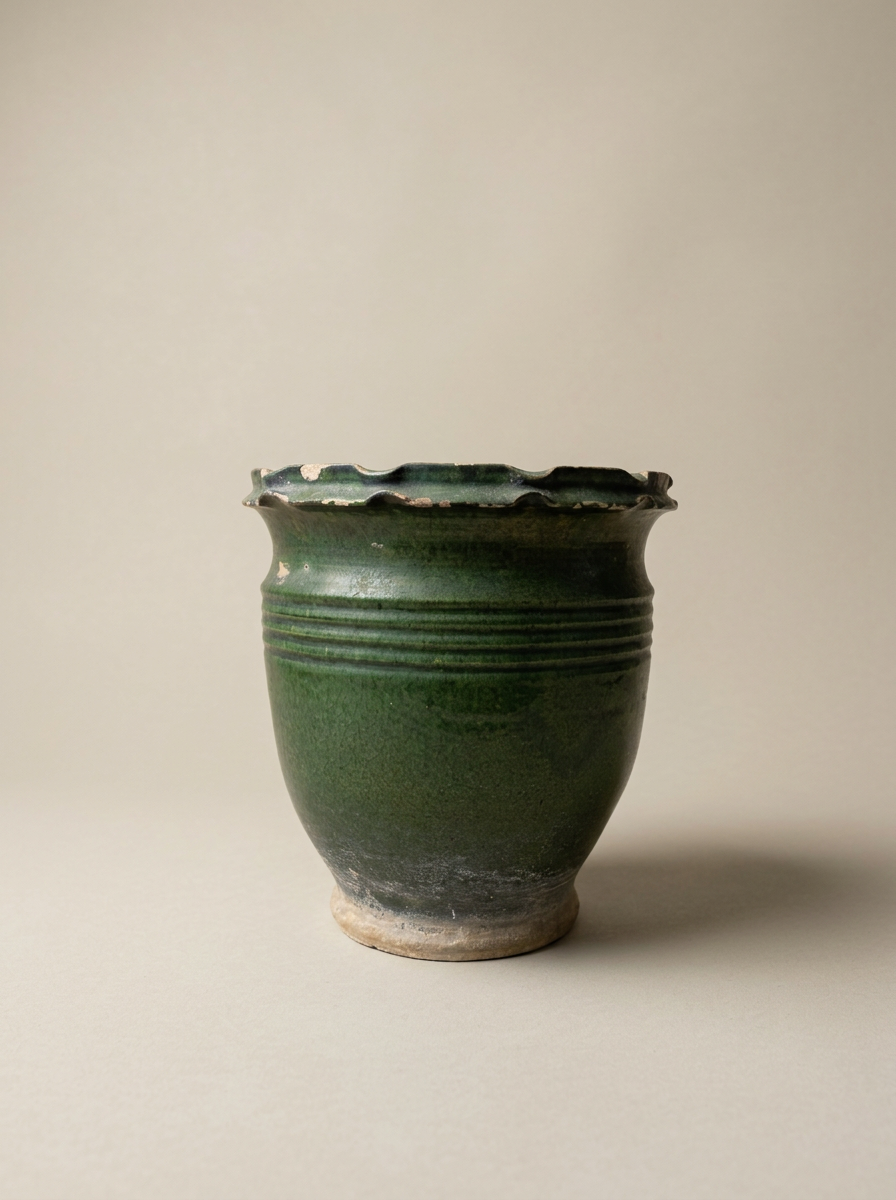 antique green glazed plant pot Puglia