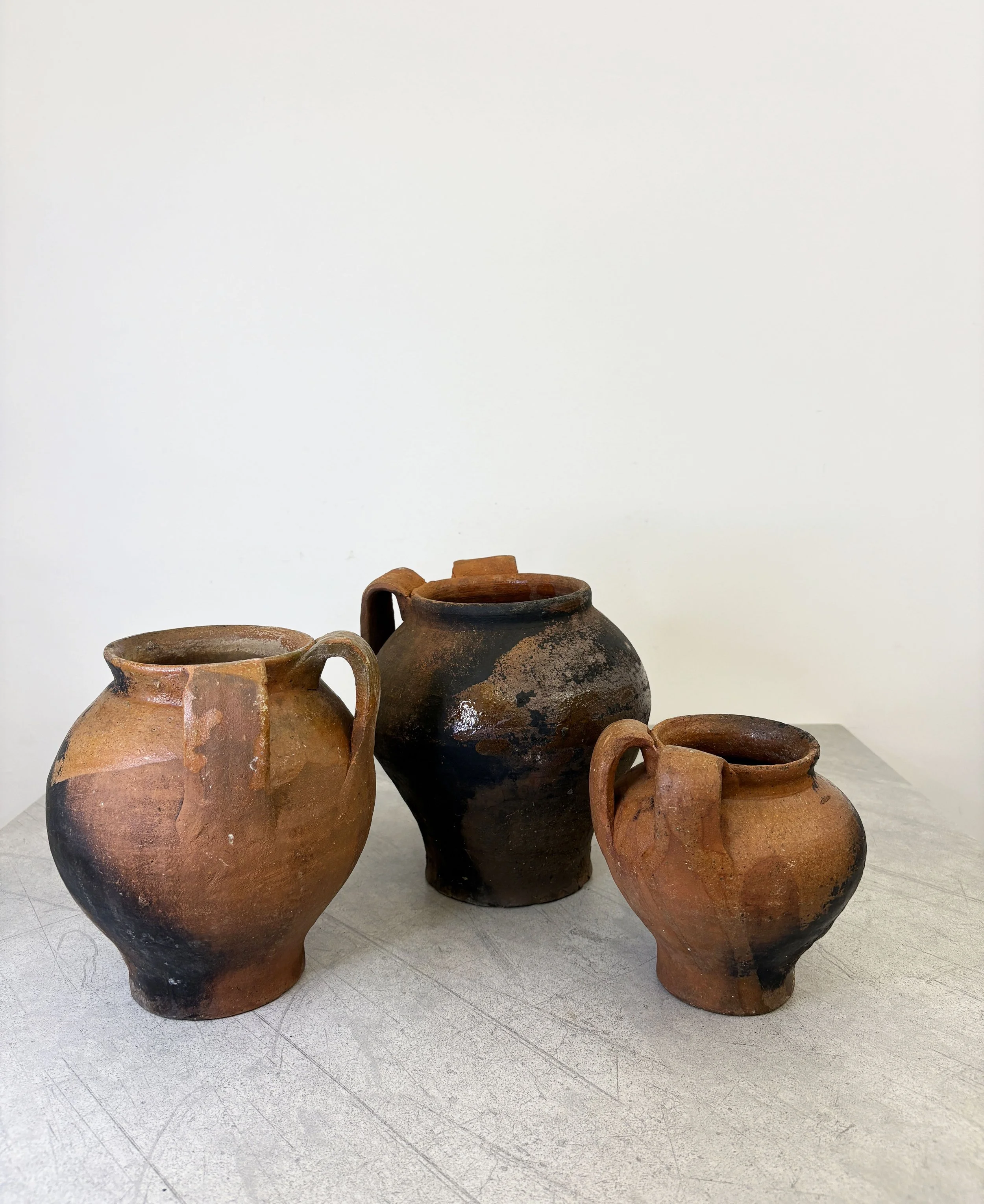 3 antique Pugliese ceramic cooking pots