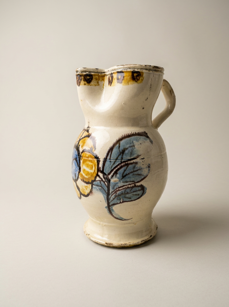 antique ceramic pitcher with flower from Puglia