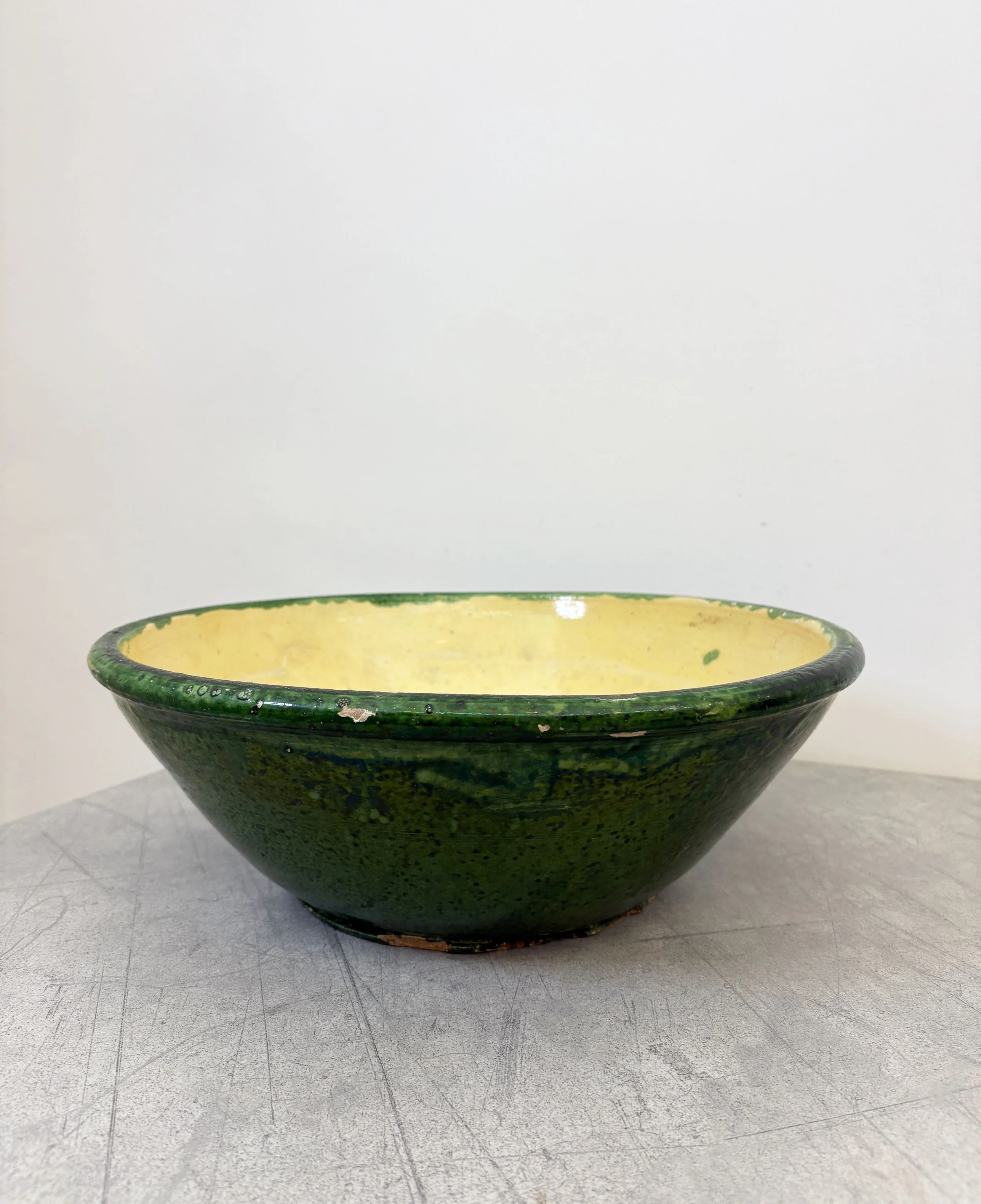 large antique farmhouse ceramic bowl