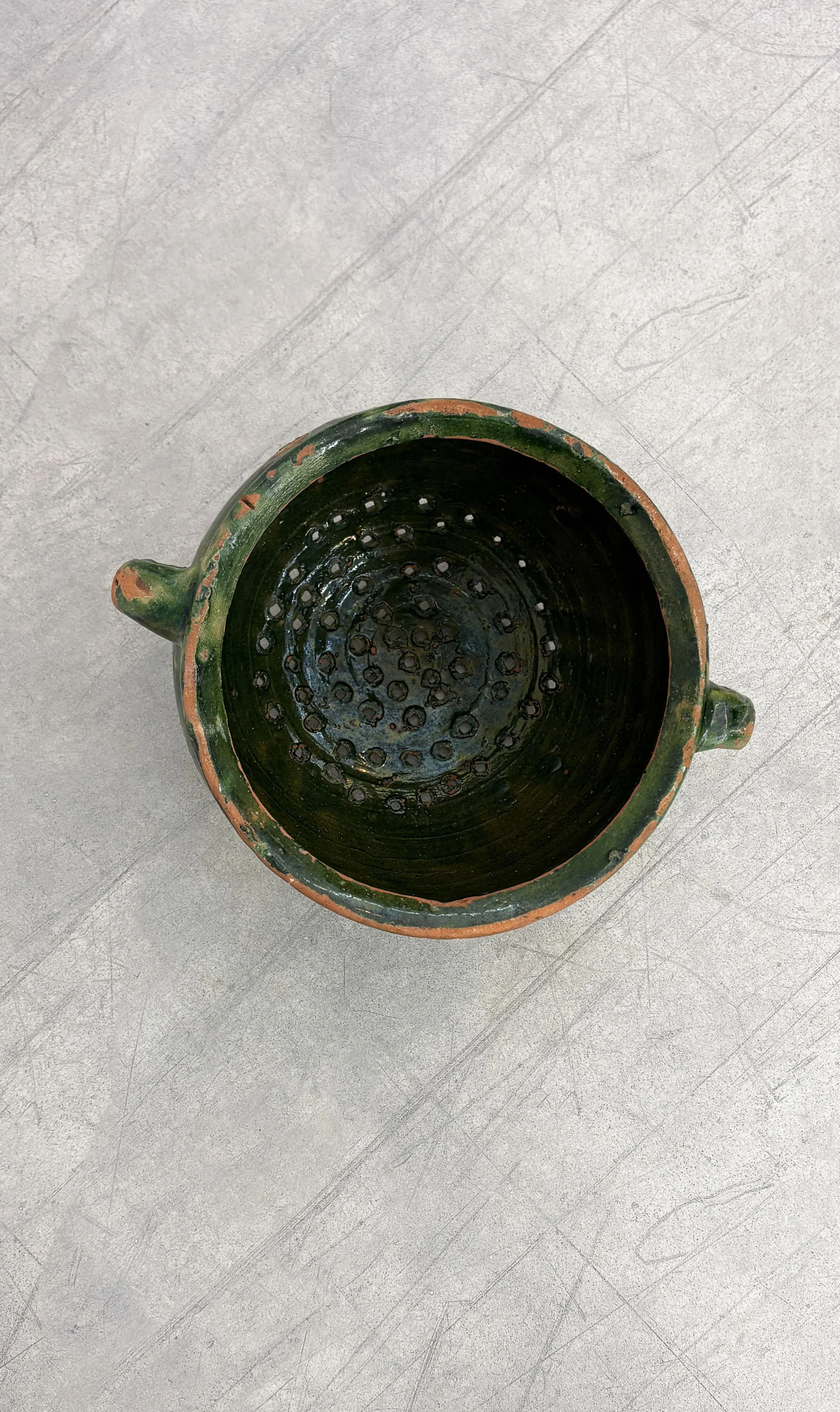 Antique Green Glazed Terracotta Colander