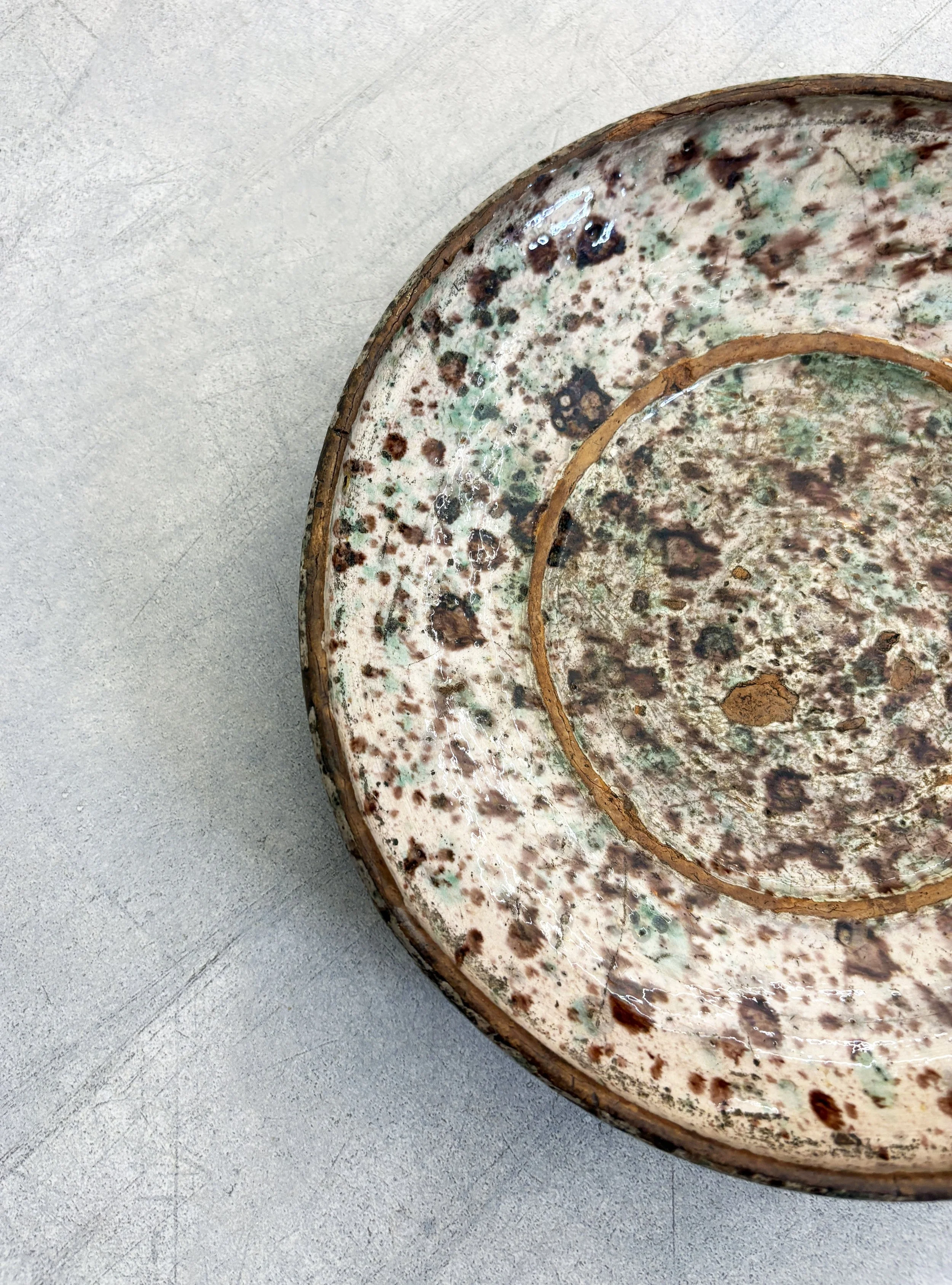 green and brown splatter glaze plate Puglia