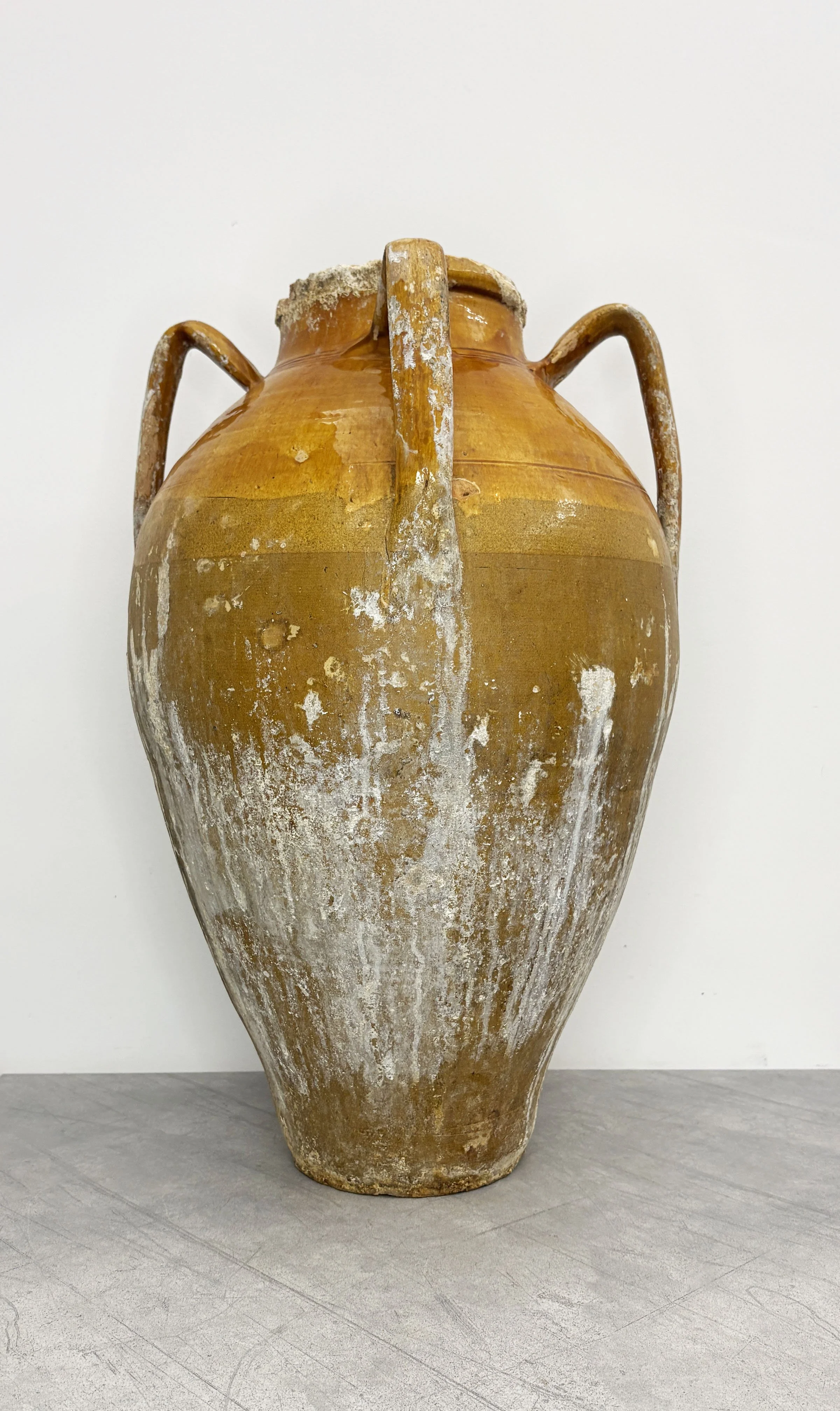 XL Antique 4-handle Pot with Yellow Glaze