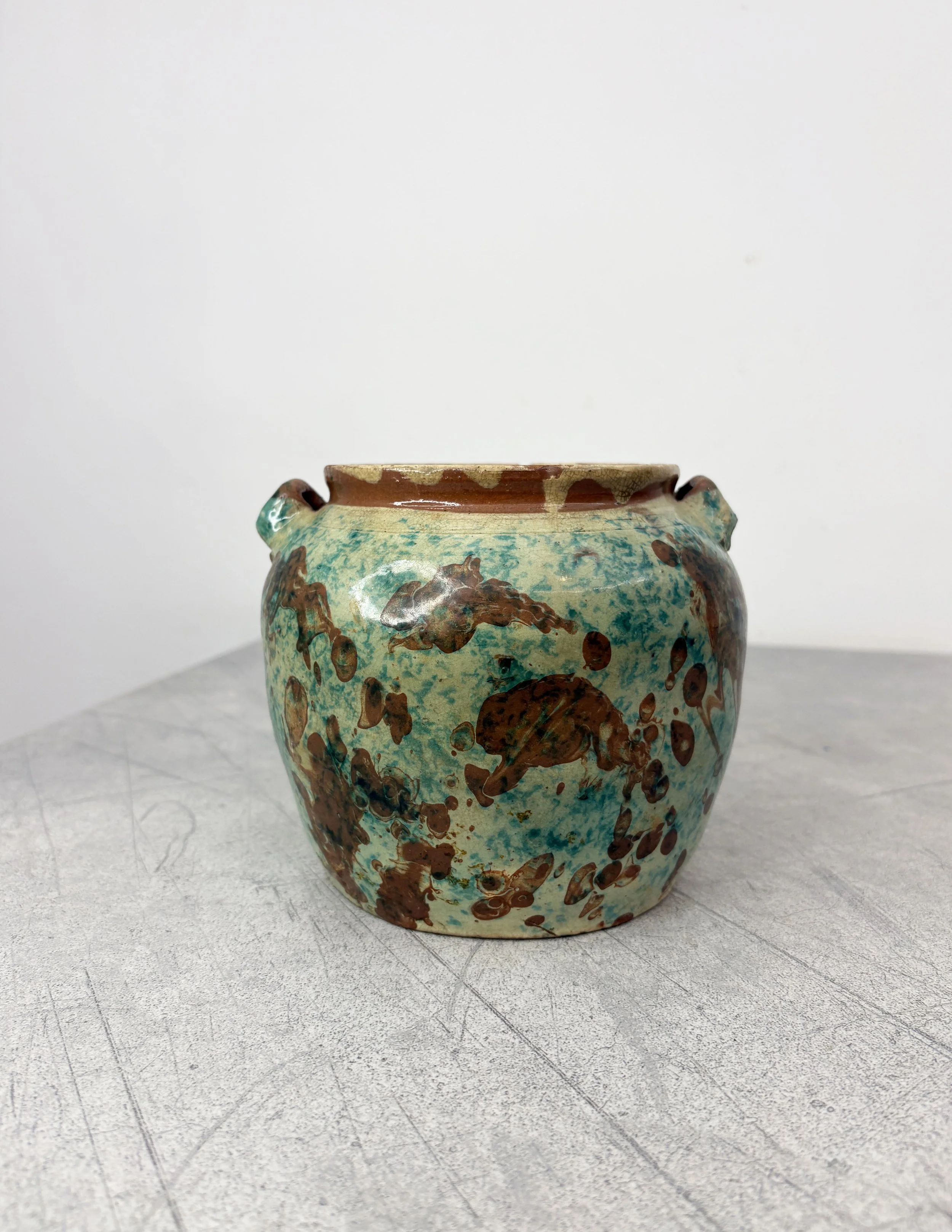 vintage green and brown small pot Puglia