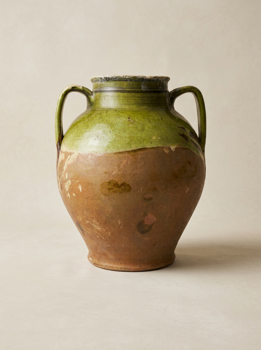 Large Antique Green Glazed Confit Pot with Handles – Grottaglie, Puglia
