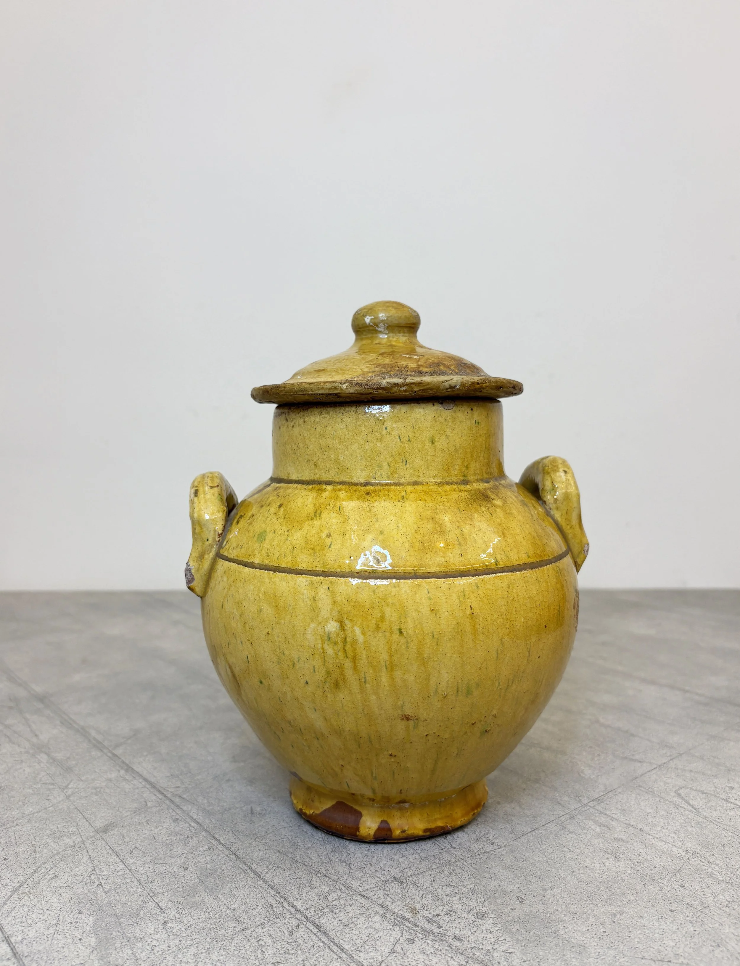 antique terracotta pot with yellow glaze Calabria