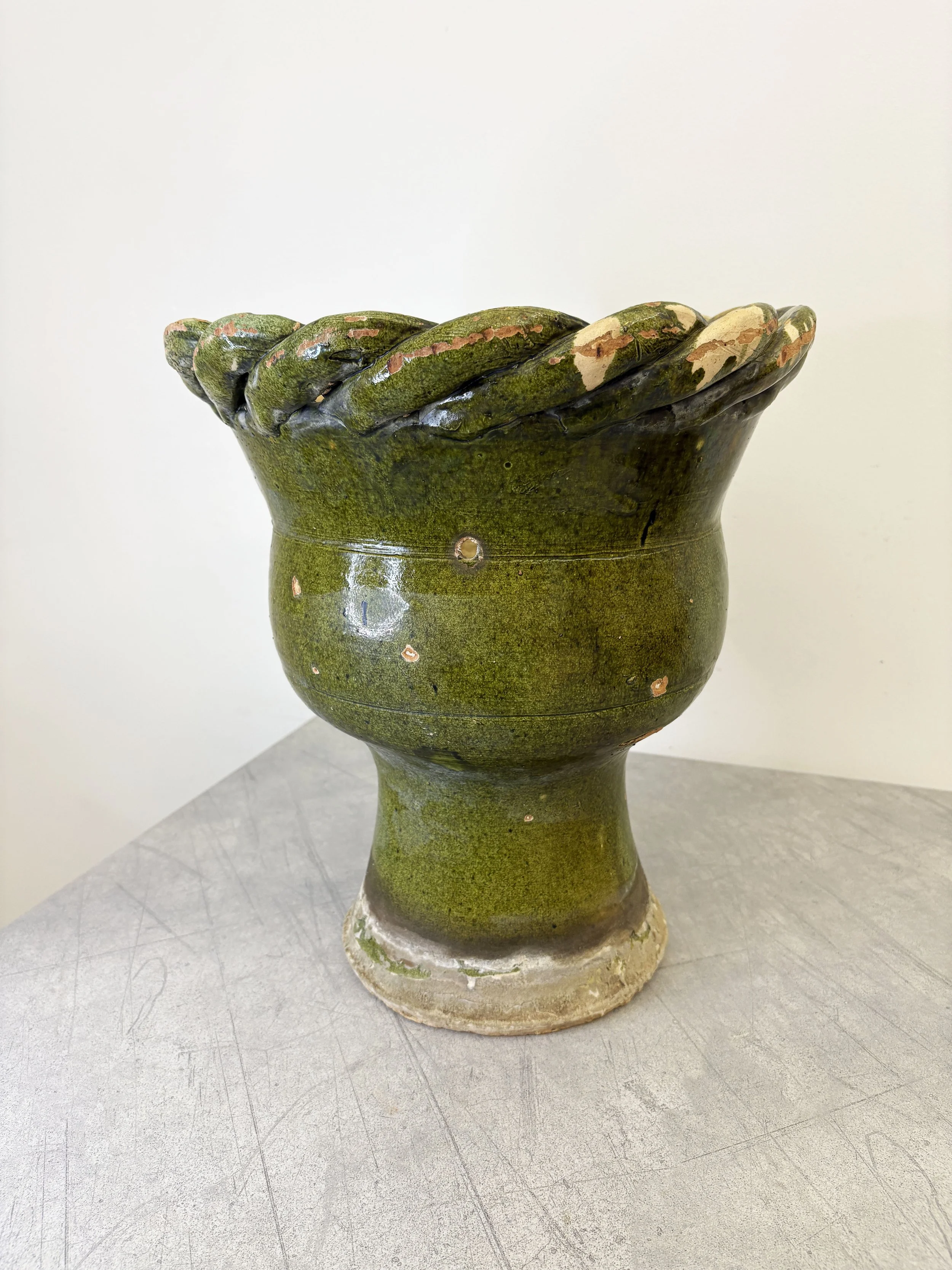 green glazed rustic plant pot Puglia
