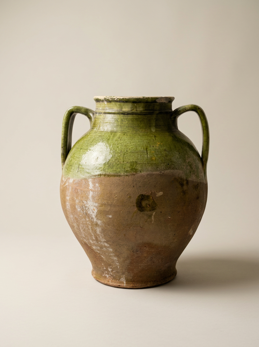 large antique green pot from Grottaglie, Puglia