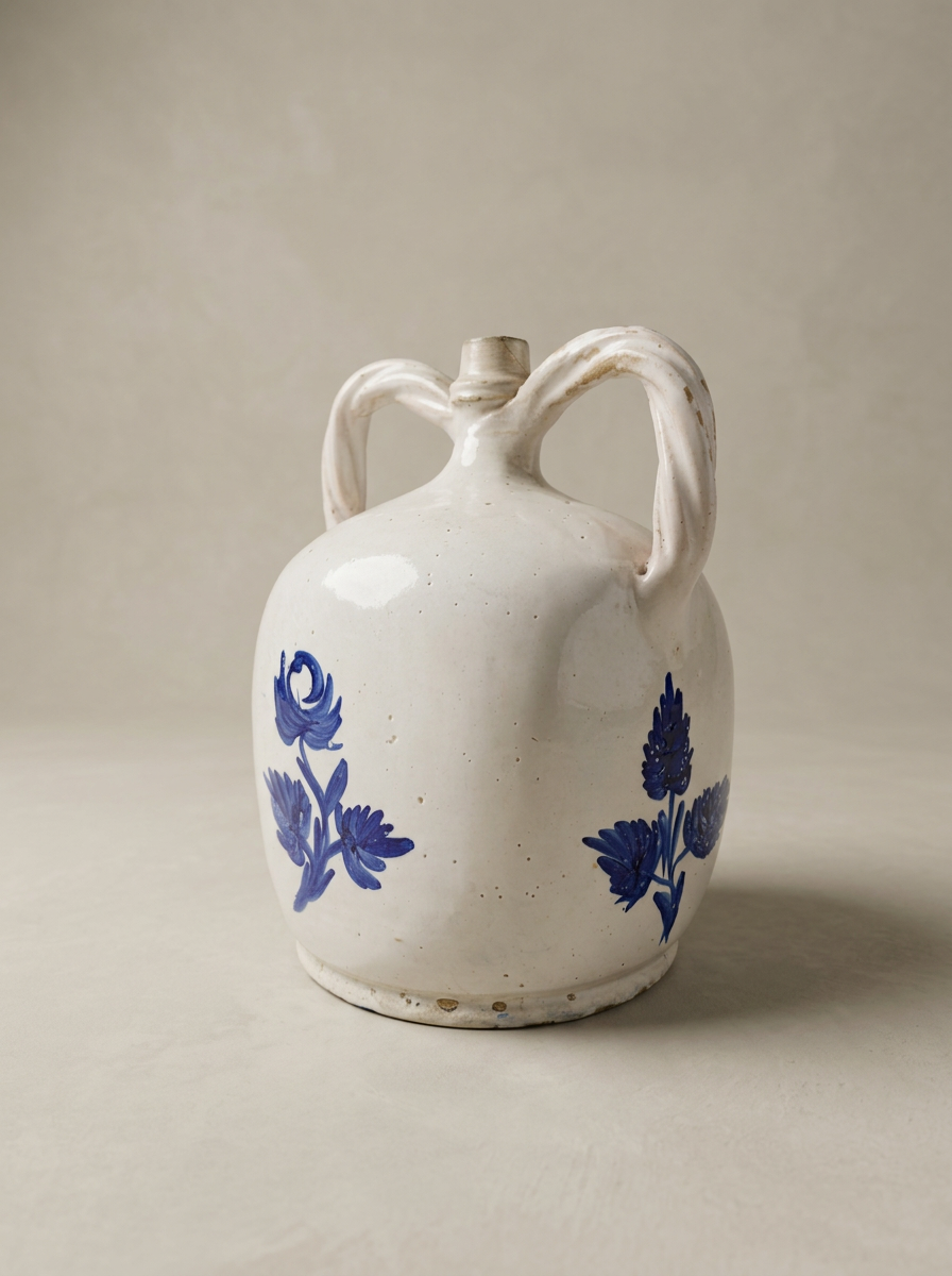 antique ceramic amphora with blue floral design