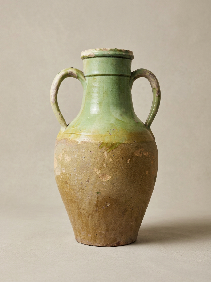 Large Antique Pastel Green Glaze Vase