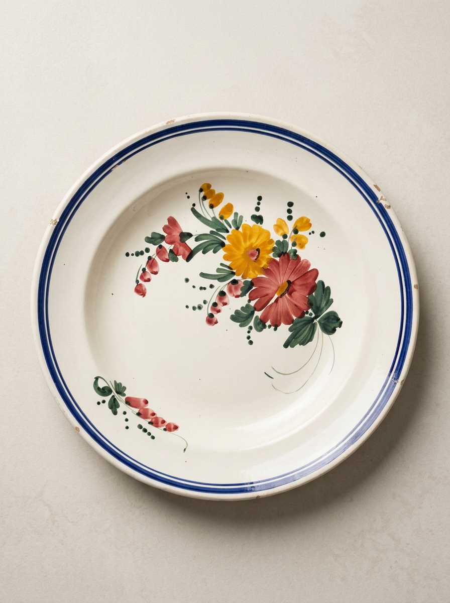 Large Antique Hand Painted Floral Plate