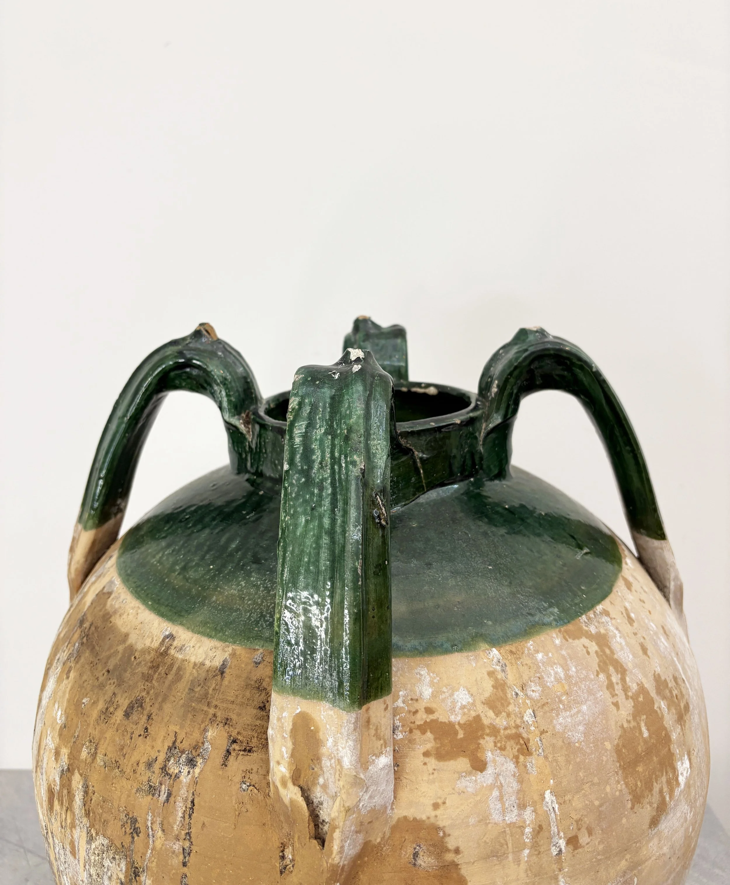 green glazed 4 handle pot