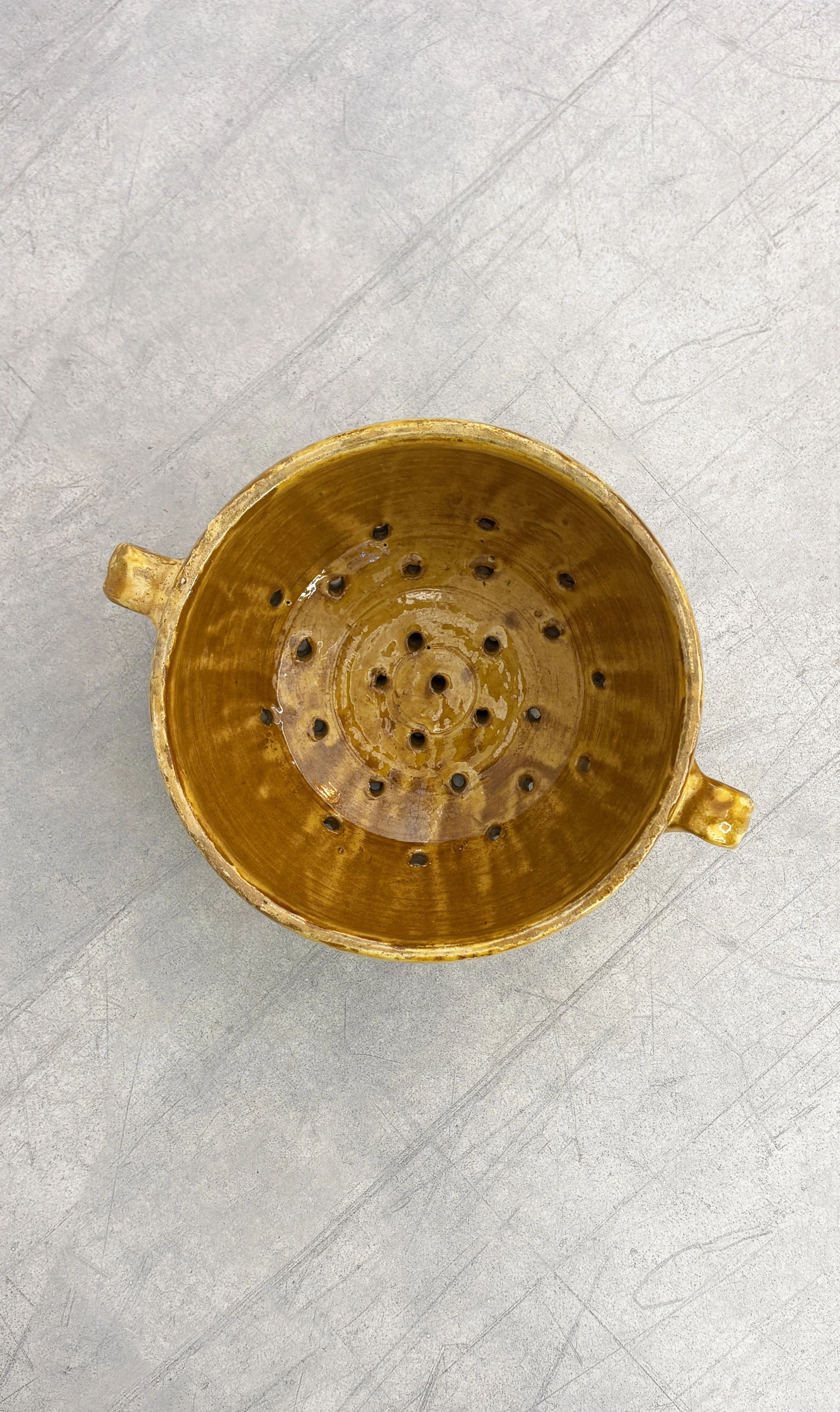 Antique Yellow Glazed Ceramic Colander