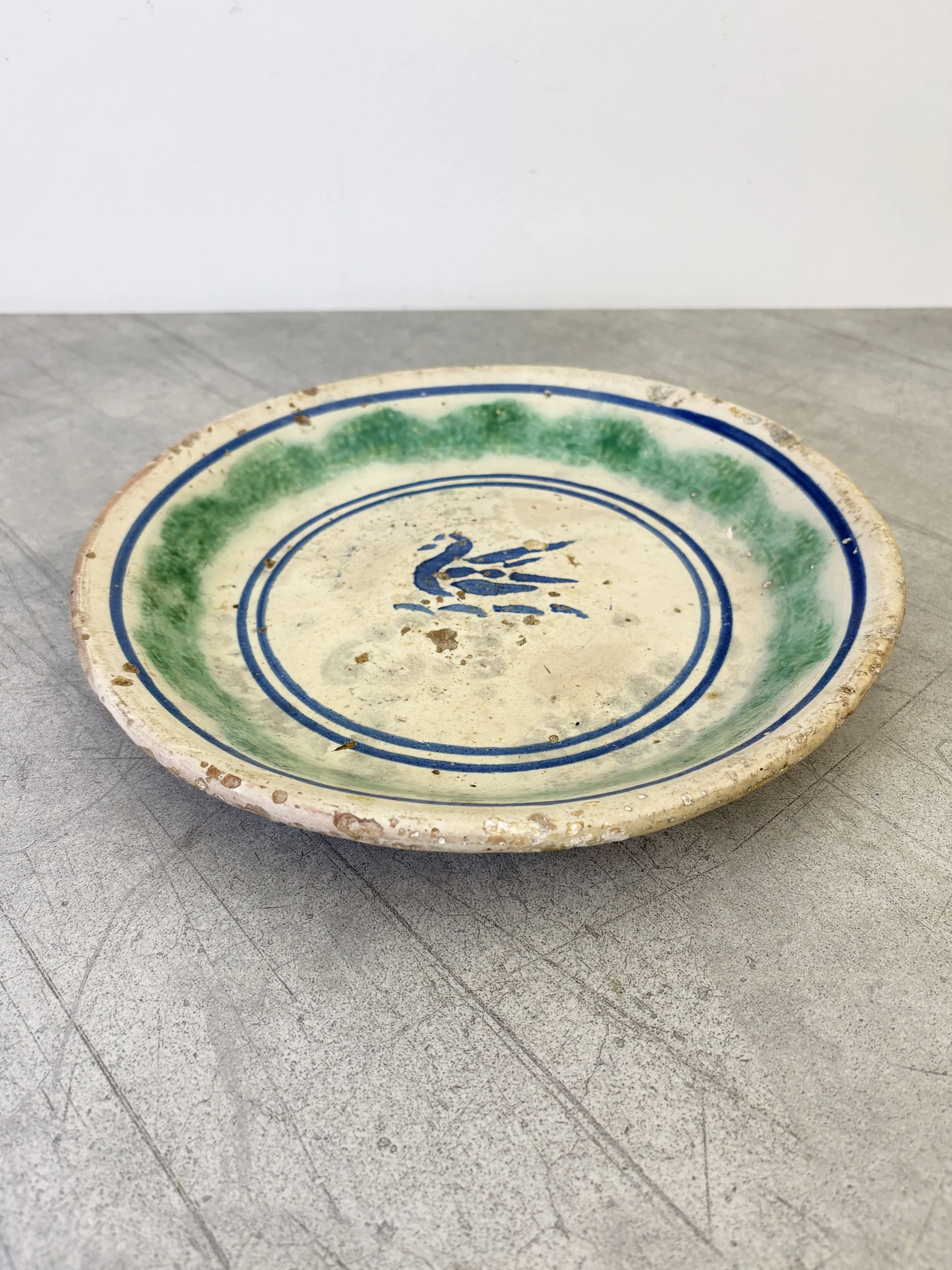 antique Sicilian plate with hand painted swan